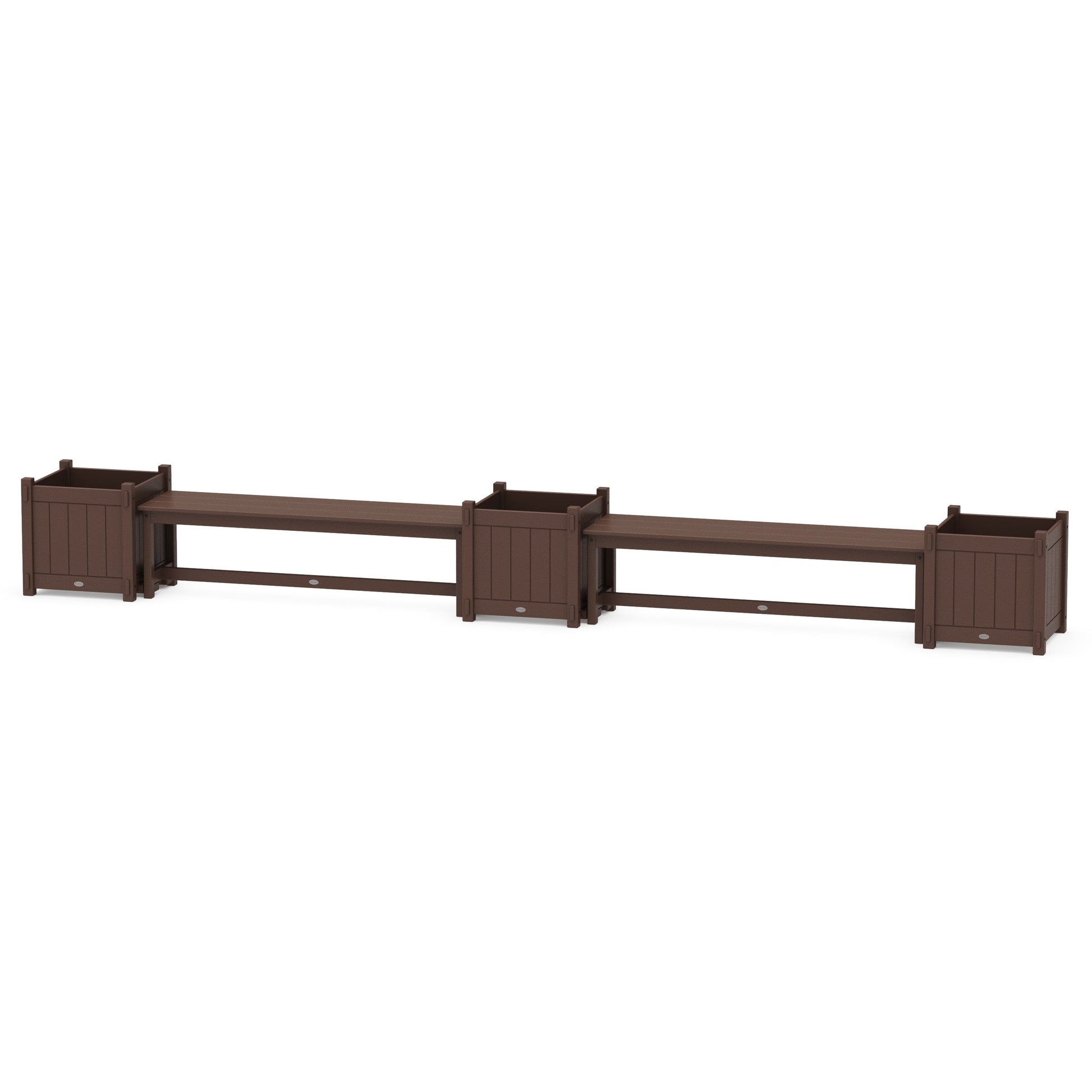 POLYWOOD 60" Vineyard Straight Double Planter Bench Set - Large — Mahogany