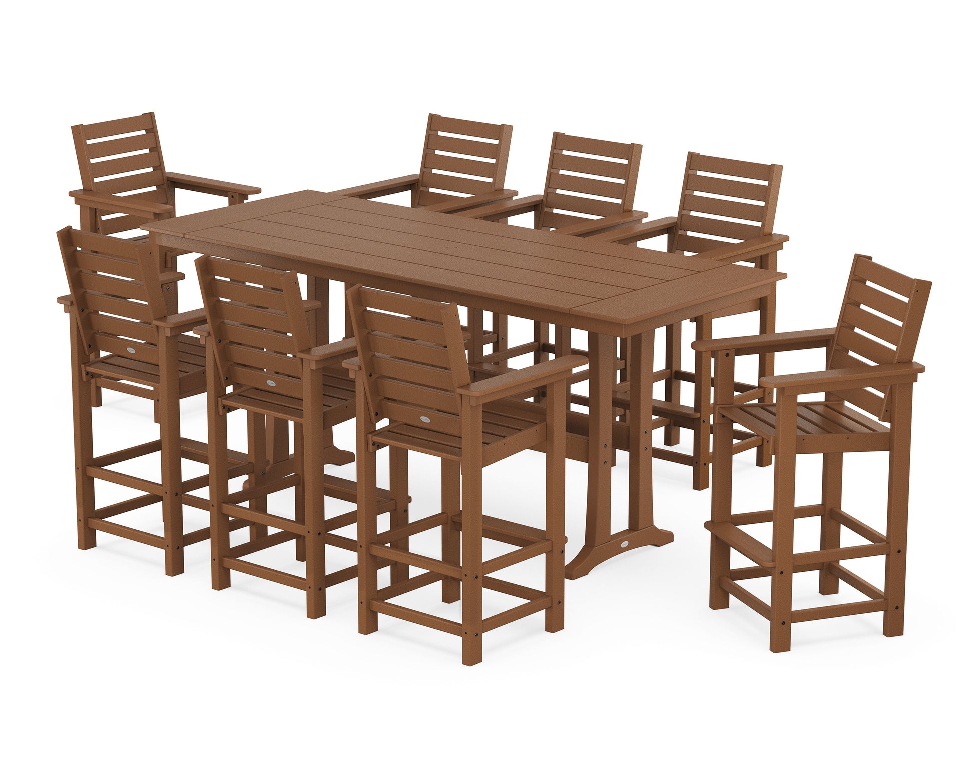 POLYWOOD Captain 9-Piece Farmhouse Bar Set with Trestle Legs — Teak
