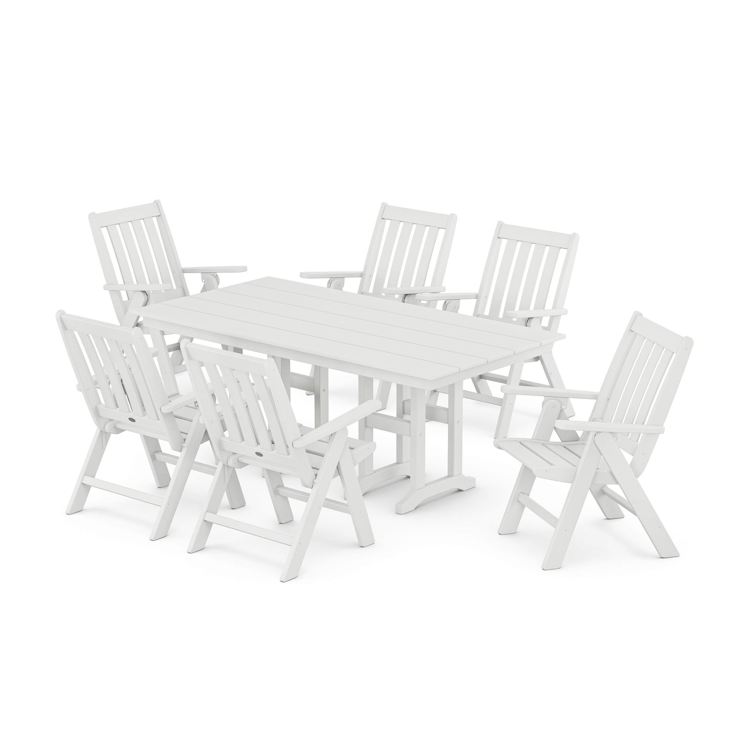 POLYWOOD Vineyard Folding Chair 7-Piece Farmhouse Dining Set — White