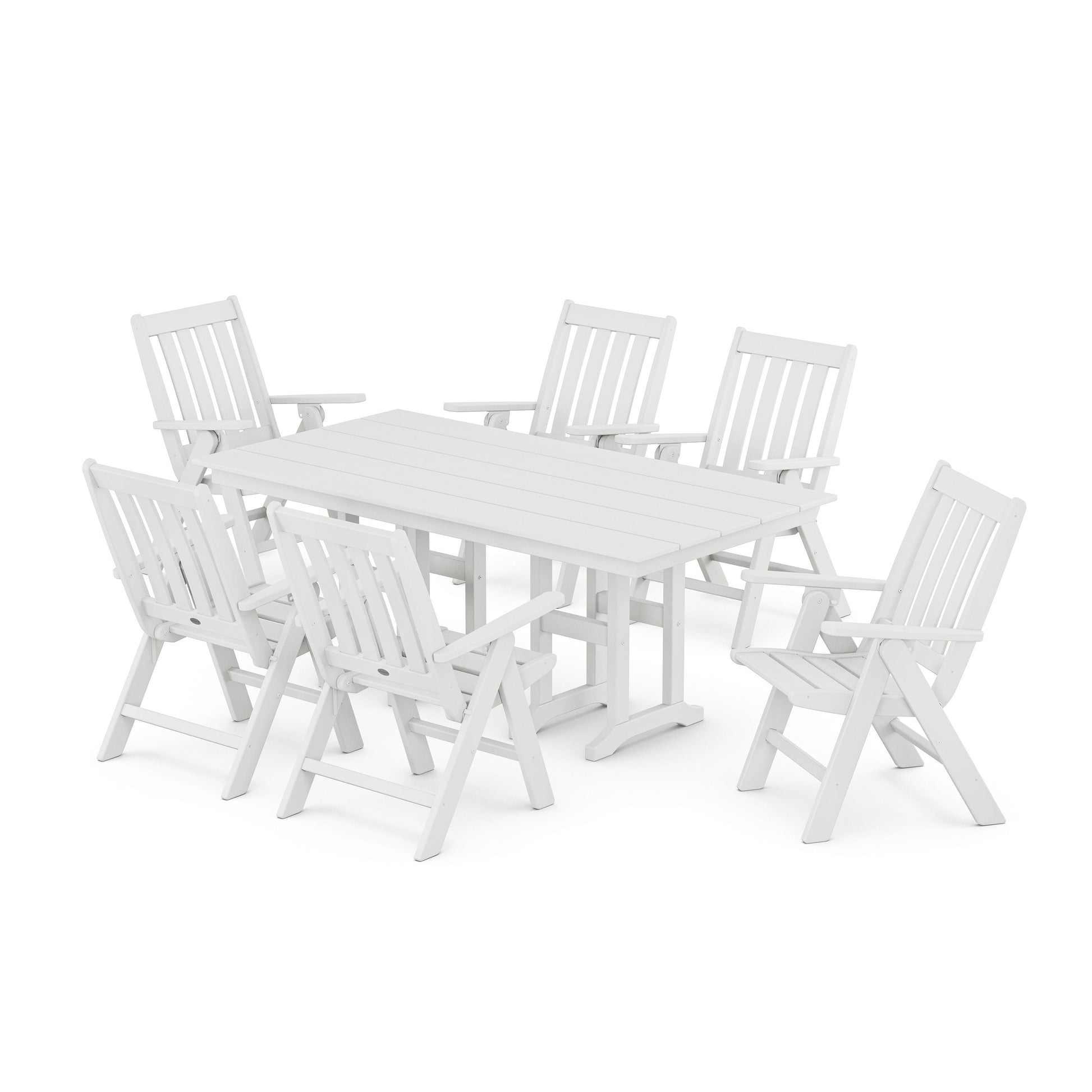POLYWOOD Vineyard Folding Chair 7-Piece Farmhouse Dining Set — White