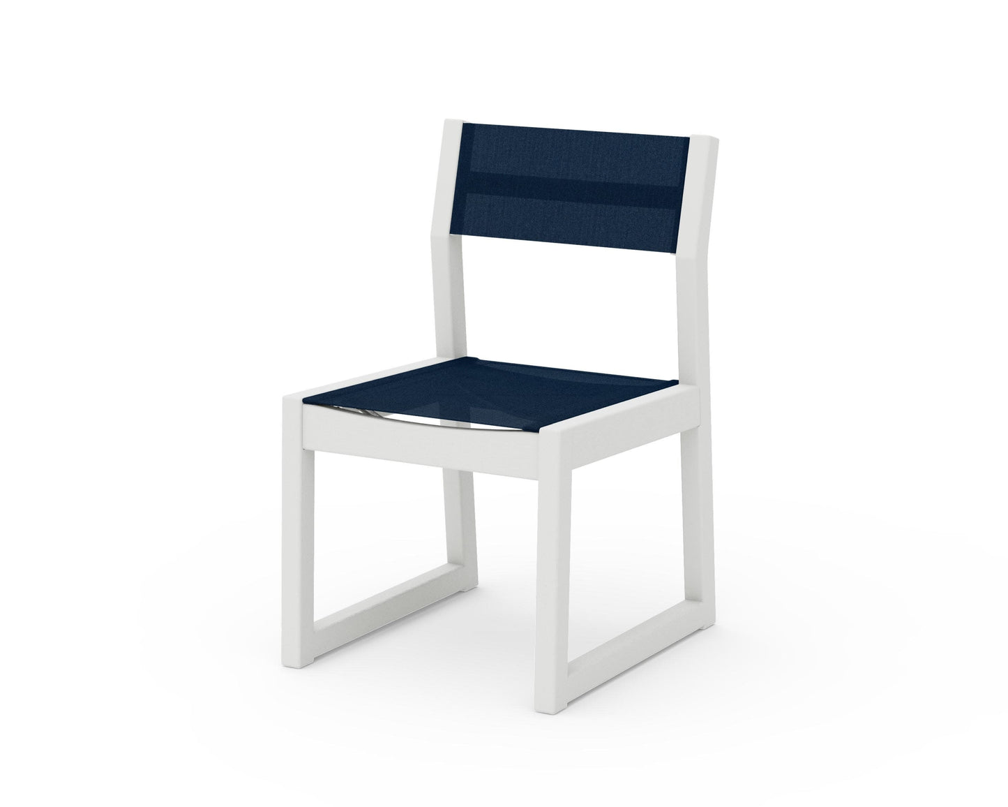 POLYWOOD EDGE Sling Dining Side Chair — Vintage White / Navy Blue Sling