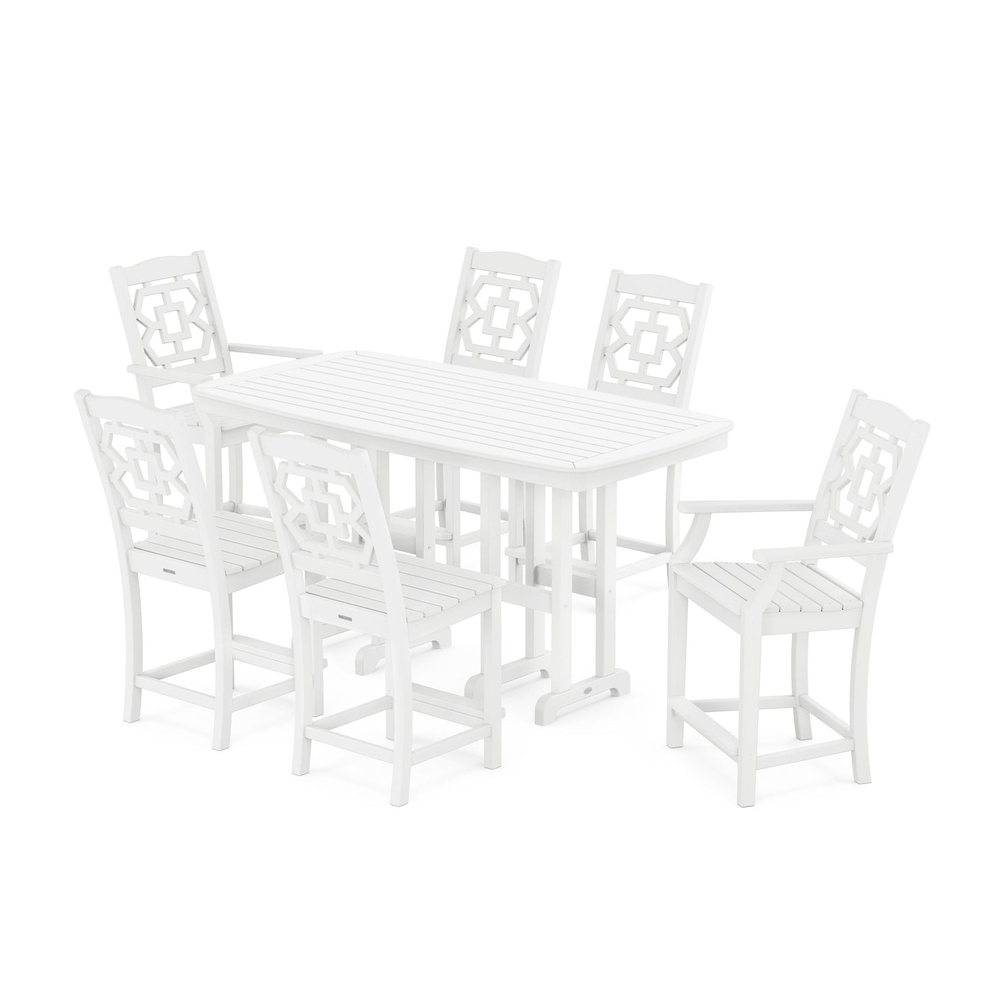 POLYWOOD Chinoiserie 7-Piece Counter Set — White