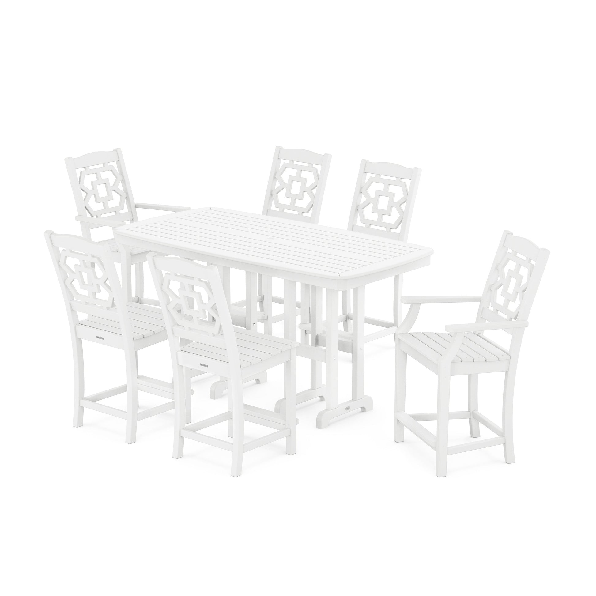 POLYWOOD Chinoiserie 7-Piece Counter Set — White