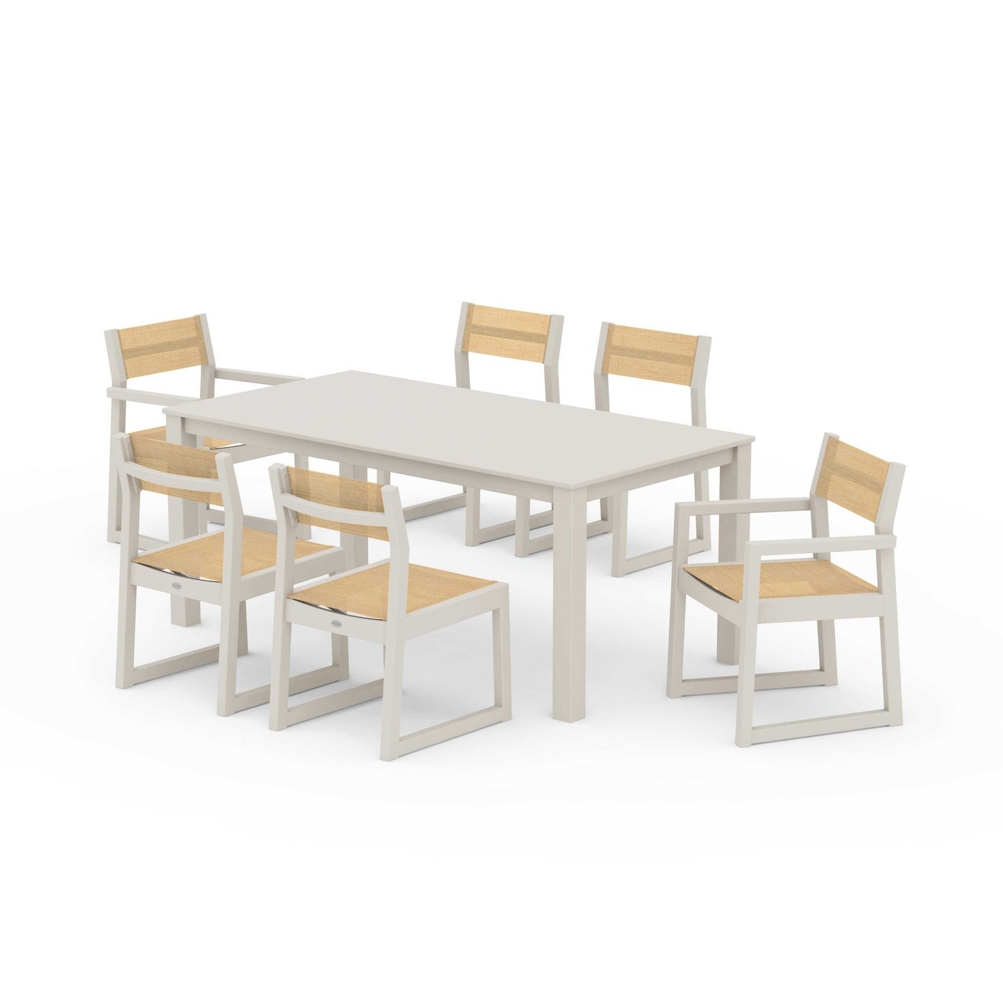 POLYWOOD EDGE Sling 7-Piece Parsons Dining Set — Sand / Dupioni Apricot Sling