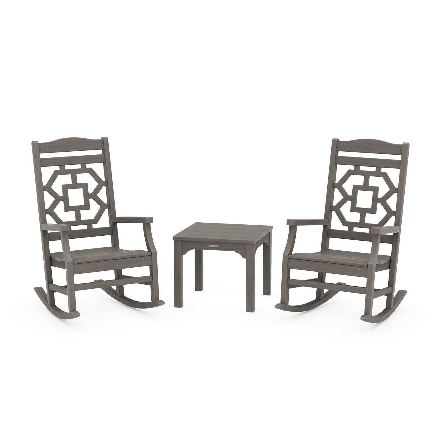 POLYWOOD Chinoiserie 3-Piece Rocking Chair Set — Driftwood