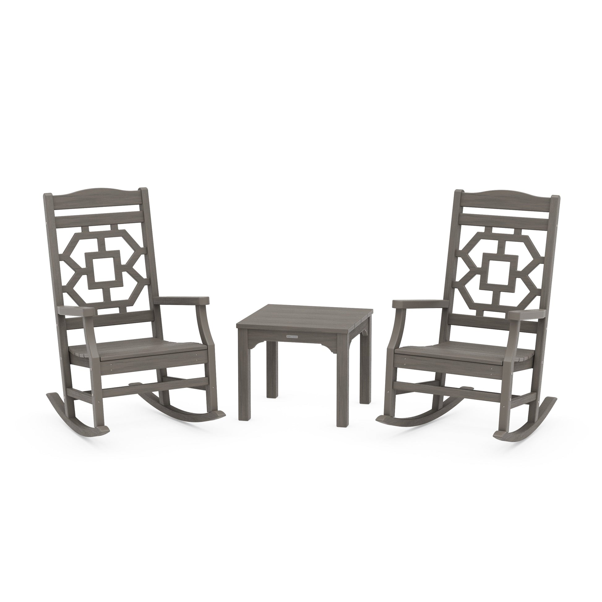 POLYWOOD Chinoiserie 3-Piece Rocking Chair Set — Driftwood