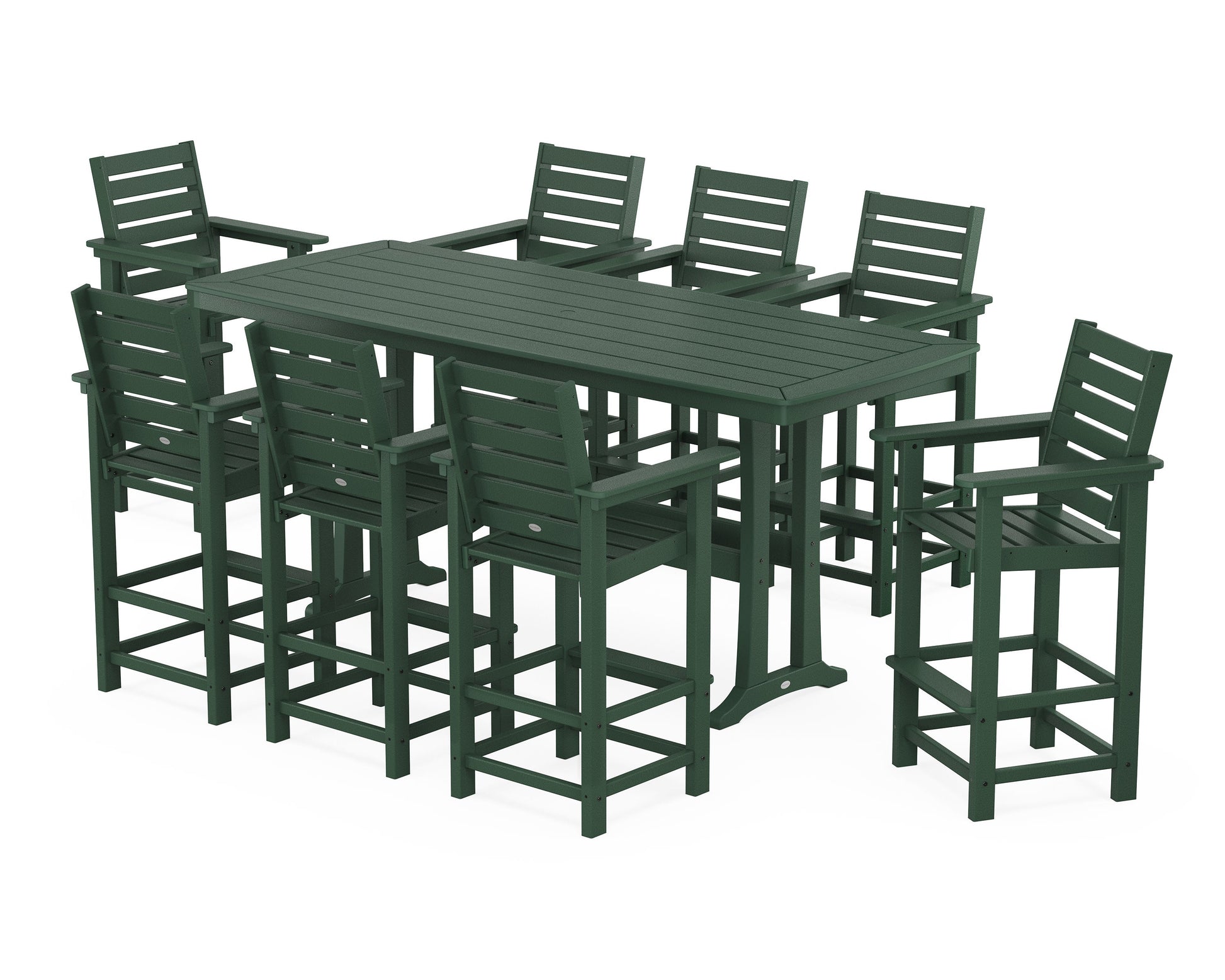 POLYWOOD Captain 9-Piece Bar Set with Trestle Legs — Green