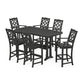POLYWOOD Chinoiserie Arm Chair 7-Piece Bar Set with Trestle Legs — Black