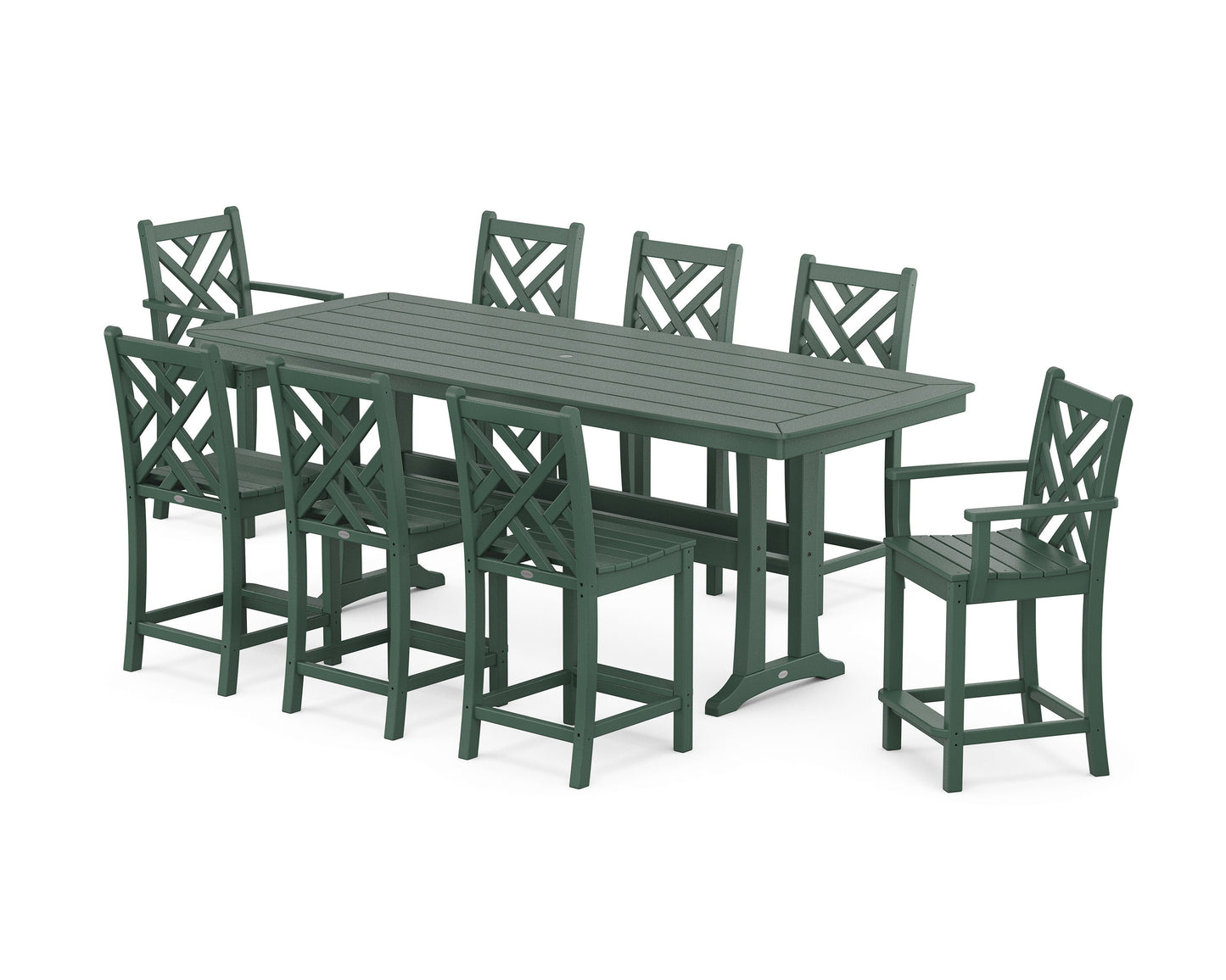POLYWOOD Chippendale 9-Piece Counter Set with Trestle Legs — Green
