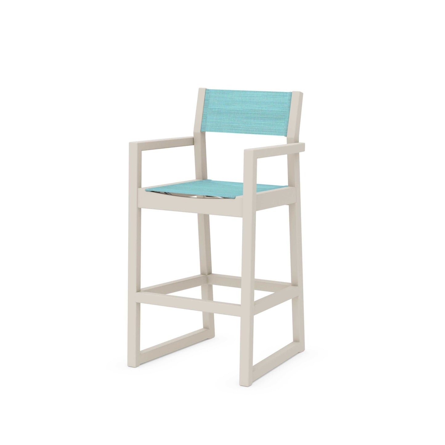 POLYWOOD EDGE Sling Bar Arm Chair — Sand / Dupioni Aquamarine Sling