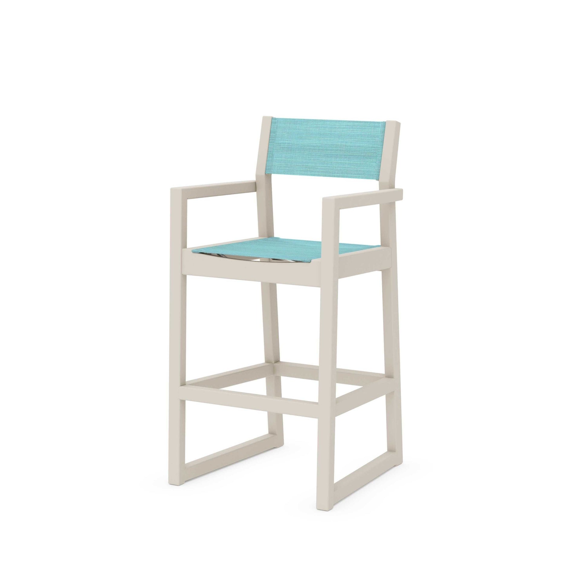 POLYWOOD EDGE Sling Bar Arm Chair — Sand / Dupioni Aquamarine Sling