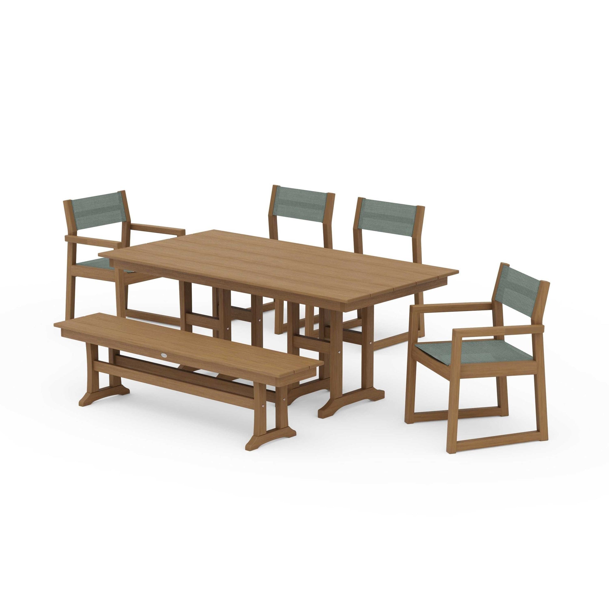 POLYWOOD EDGE Sling 6-Piece Farmhouse Dining Set — Natural / Dupioni Sea Mist Sling