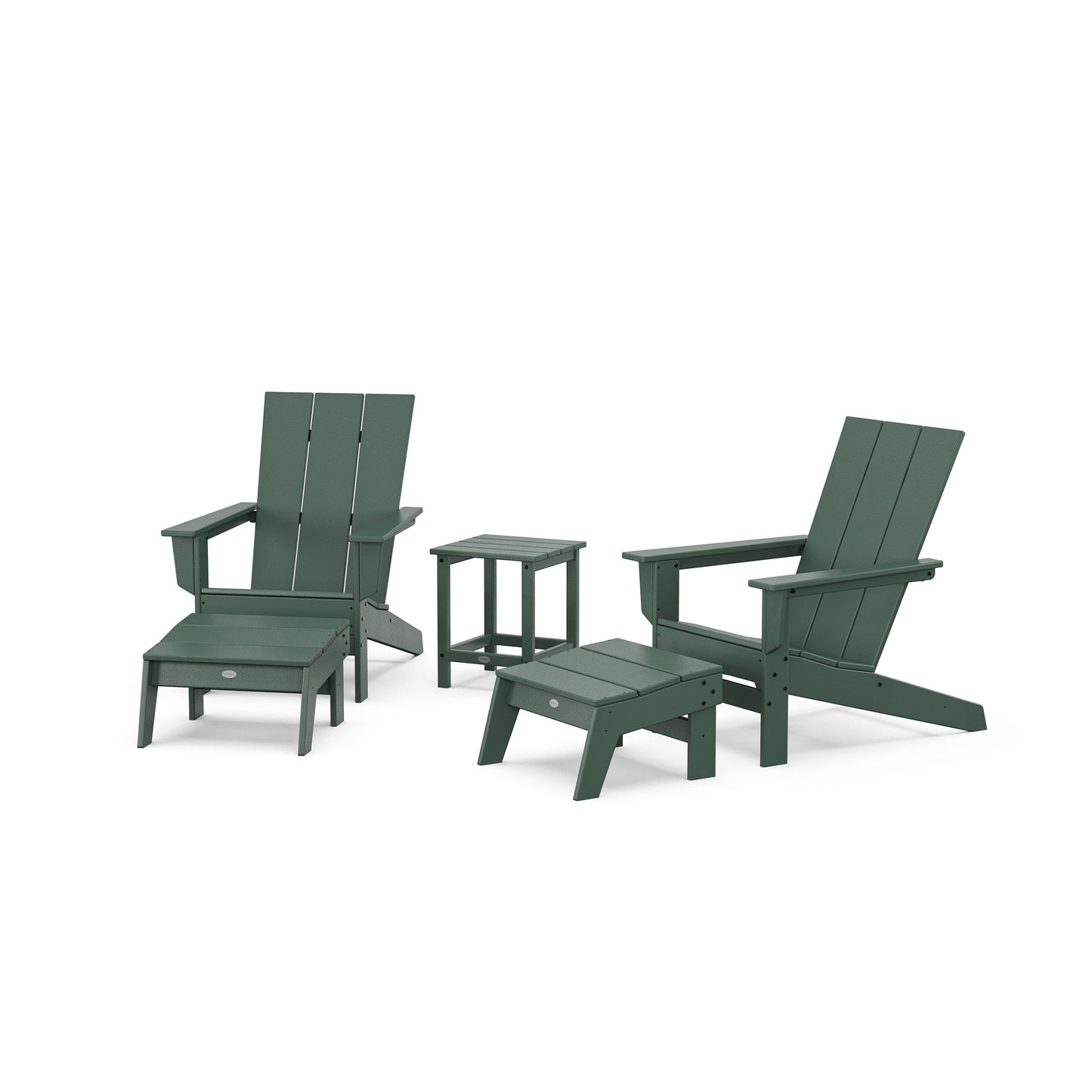POLYWOOD 5-Piece Modern Studio Adirondack Set with Ottomans and Side Table — Green