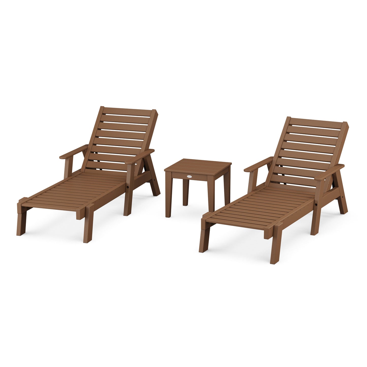 POLYWOOD Captain Chaise 3-Piece Set with Arms — Teak