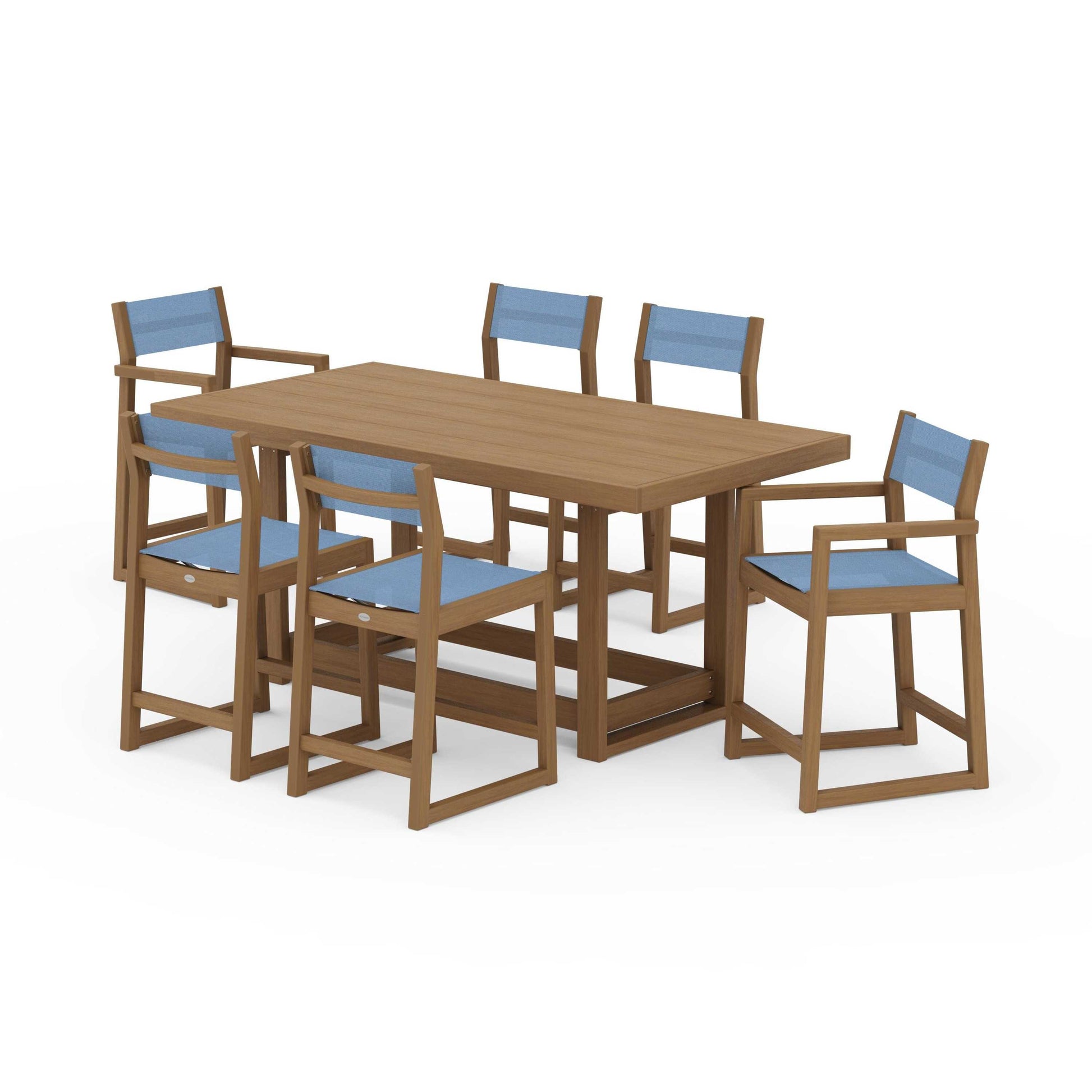 POLYWOOD EDGE Sling 7-Piece Counter Table Set — Natural / Poolside Sling