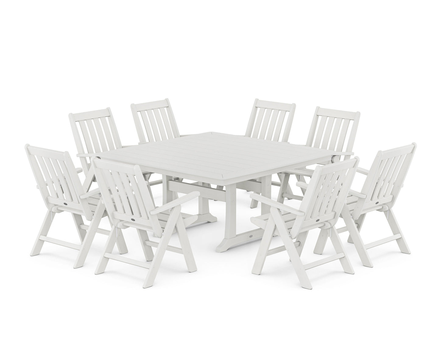 POLYWOOD Vineyard Folding Chair 9-Piece Square Dining Set with Trestle Legs — Vintage White