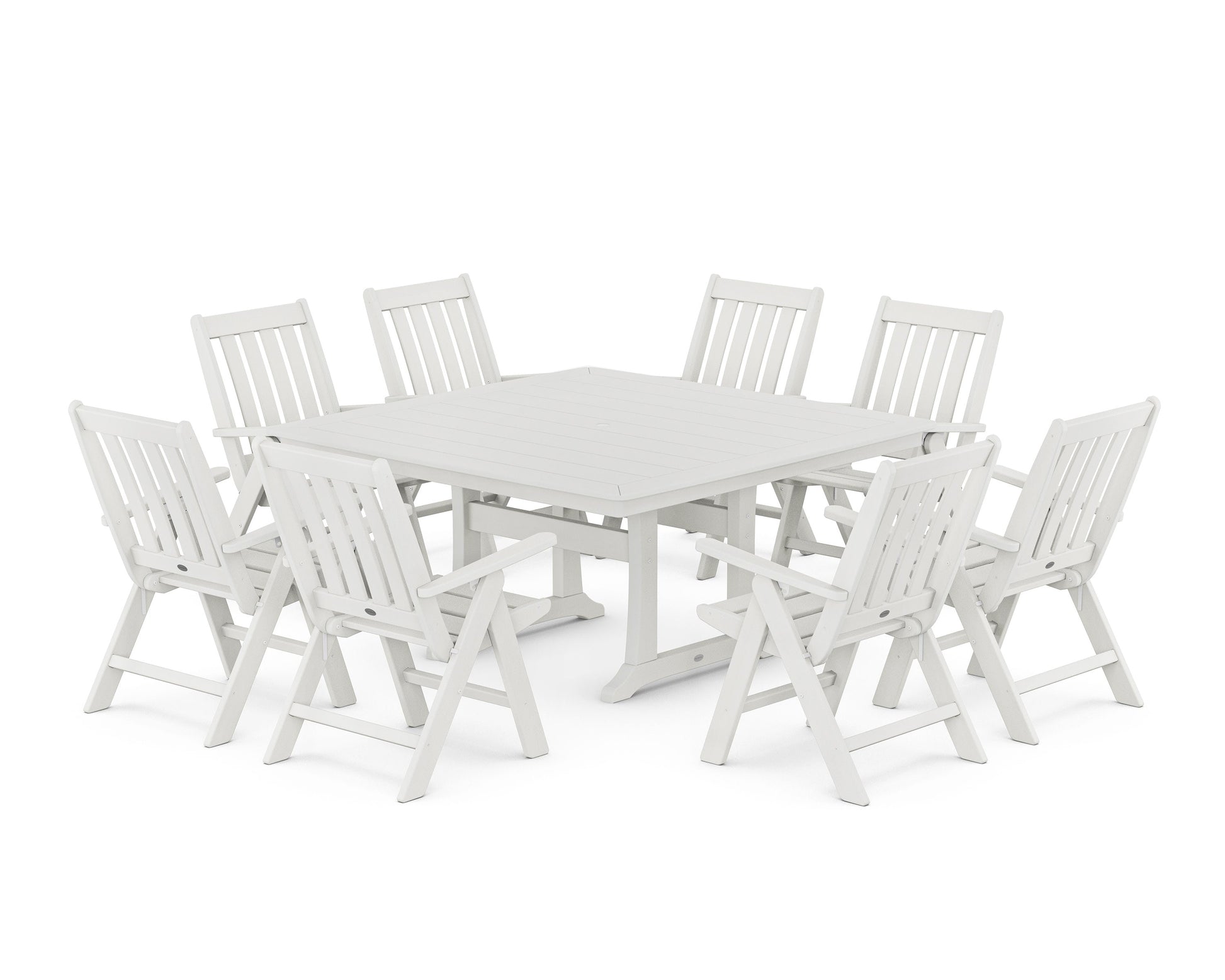 POLYWOOD Vineyard Folding Chair 9-Piece Square Dining Set with Trestle Legs — Vintage White