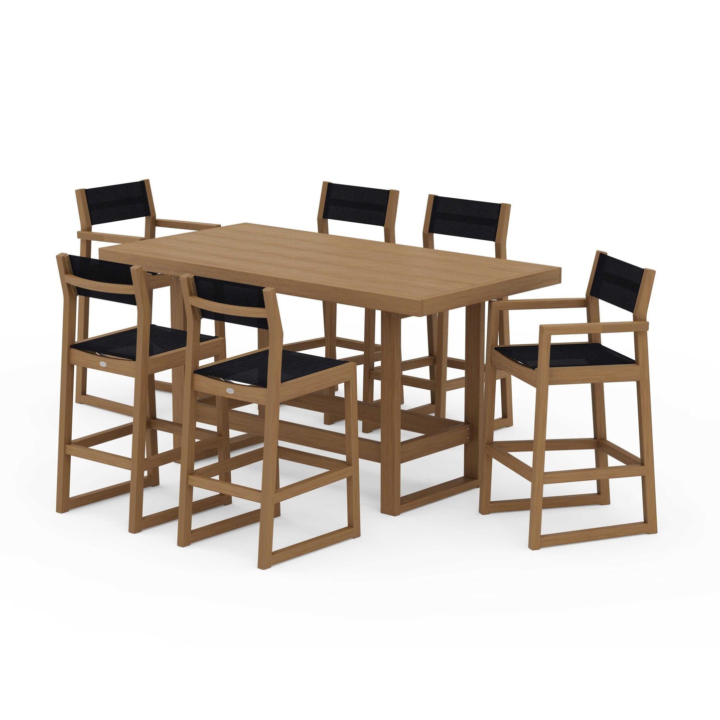 POLYWOOD EDGE Sling 7-Piece Bar Table Set — Natural / Black Sling