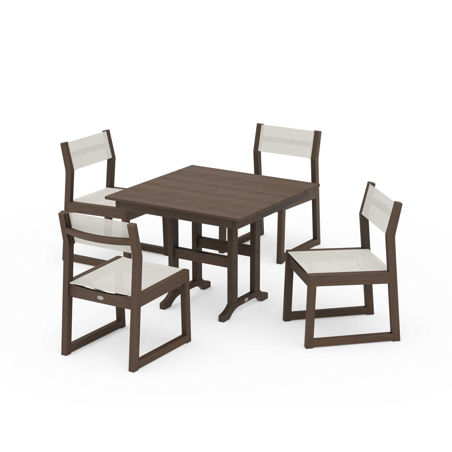 POLYWOOD EDGE Sling Side Chair 5-Piece Farmhouse Dining Set — Kona / Parchment Sling