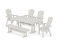 POLYWOOD Nautical Curveback Adirondack 6-Piece Dining Set with Trestle Legs and Bench — Vintage White
