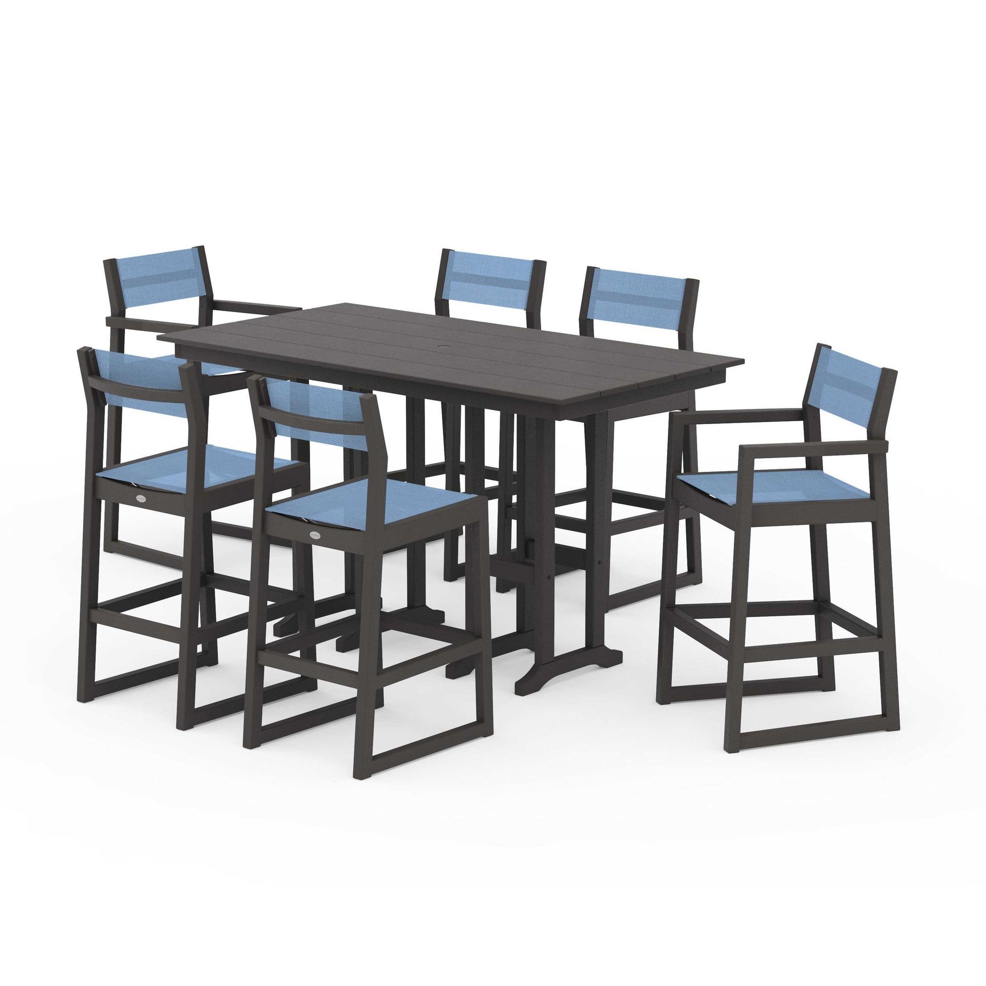 POLYWOOD EDGE Sling 7-Piece Farmhouse Bar Set — Vintage Coffee / Poolside Sling