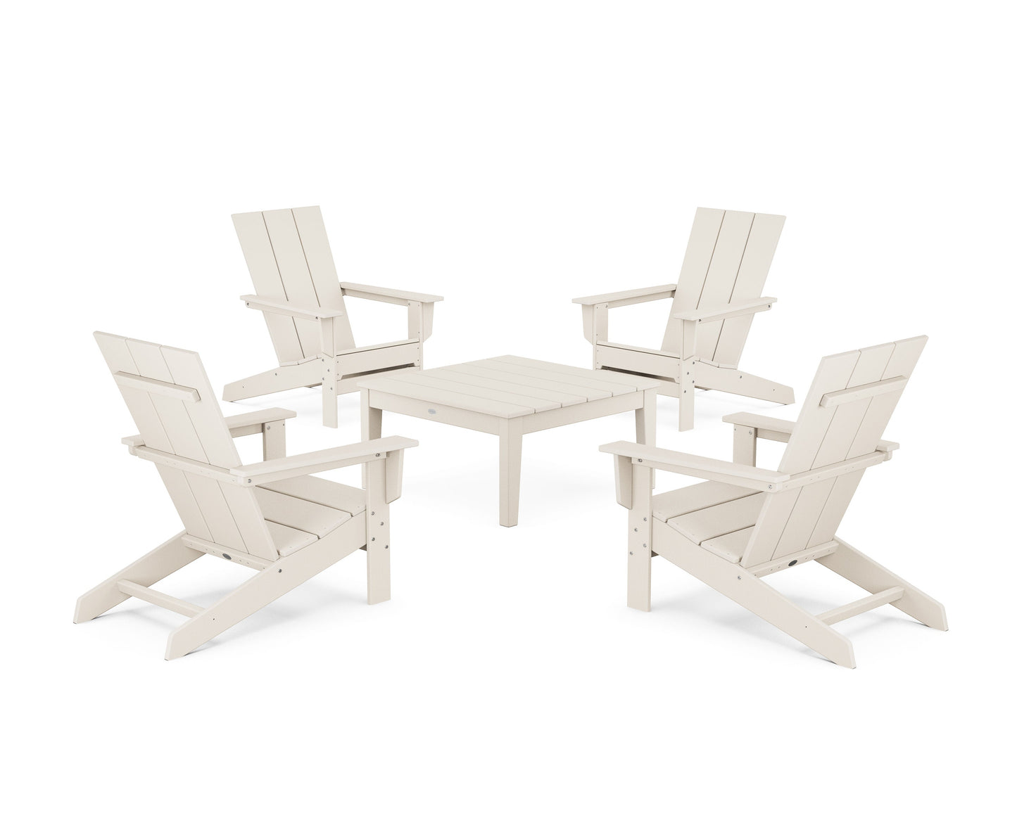 POLYWOOD 5-Piece Modern Studio Adirondack Chair Conversation Group — Sand