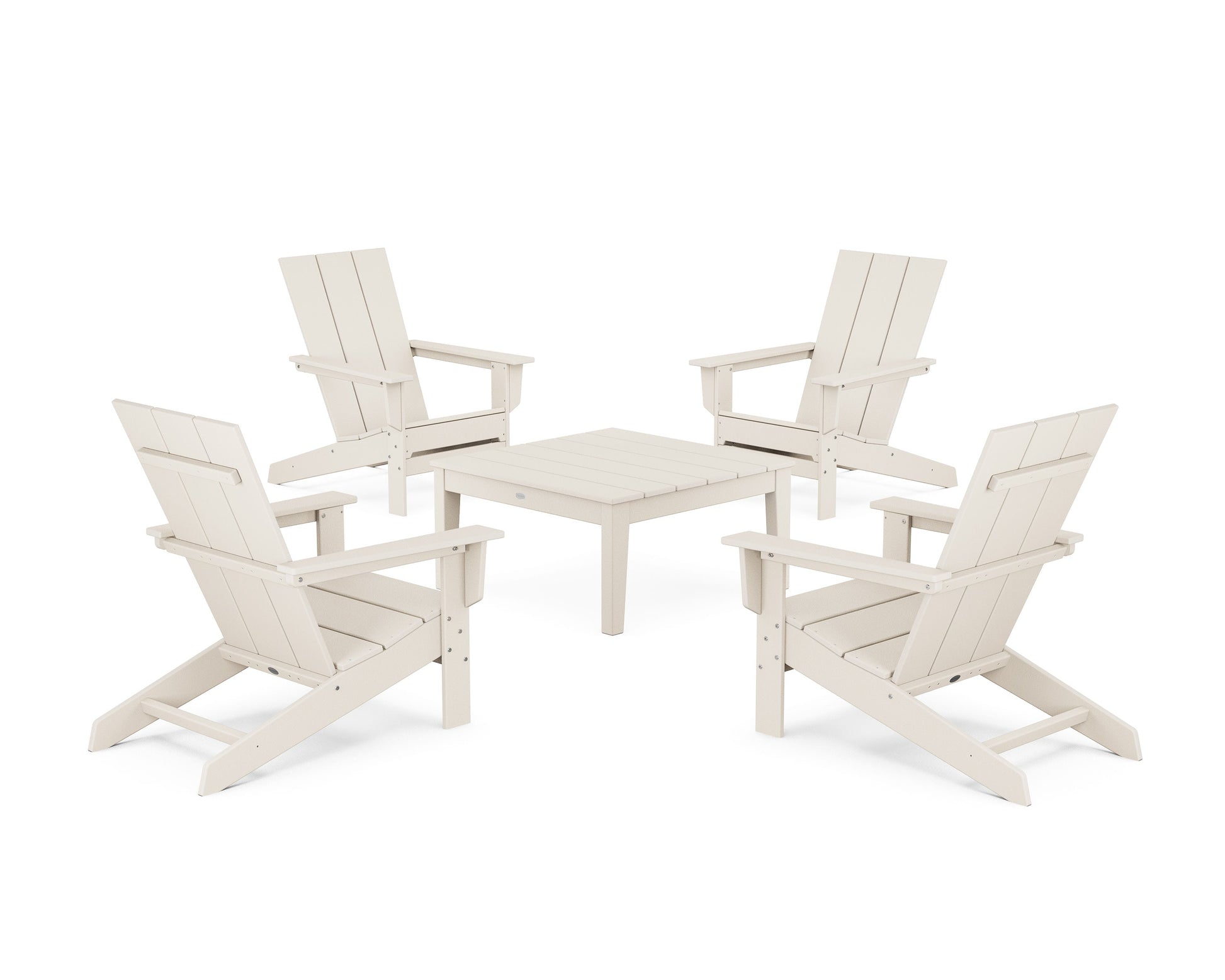 POLYWOOD 5-Piece Modern Studio Adirondack Chair Conversation Group — Sand