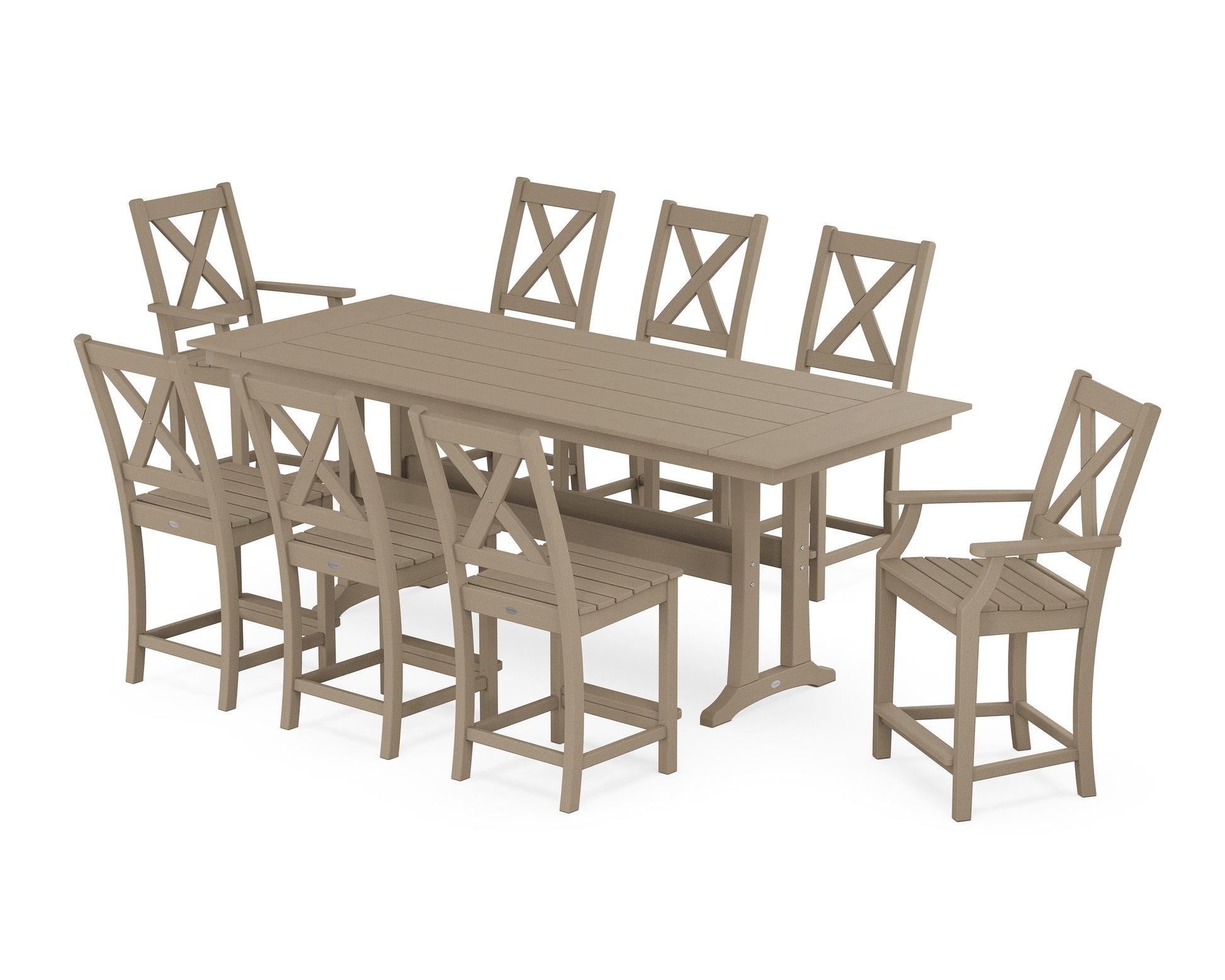 POLYWOOD Braxton 9-Piece Farmhouse Counter Set with Trestle Legs — Vintage Sahara