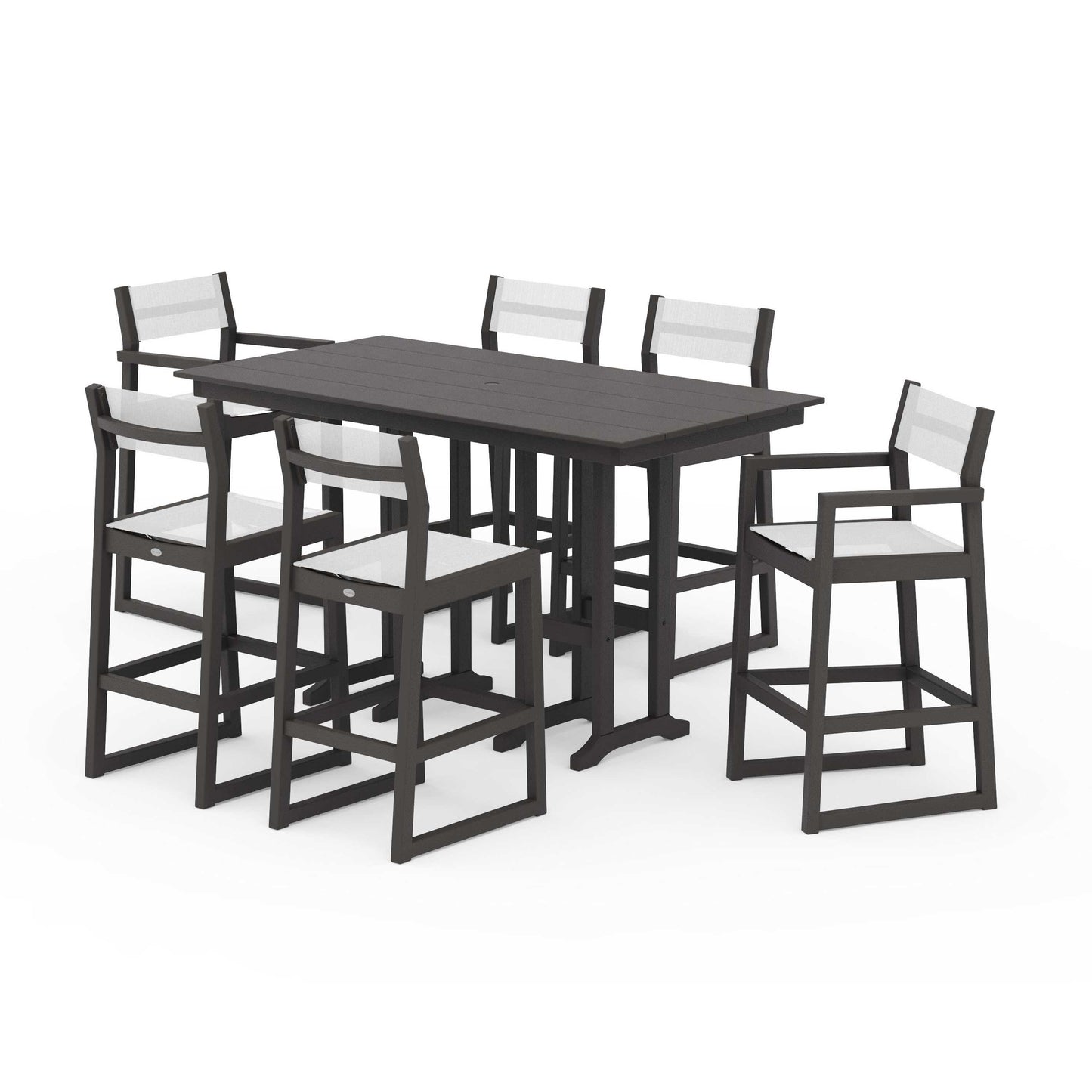 POLYWOOD EDGE Sling 7-Piece Farmhouse Bar Set — Vintage Coffee / White Sling