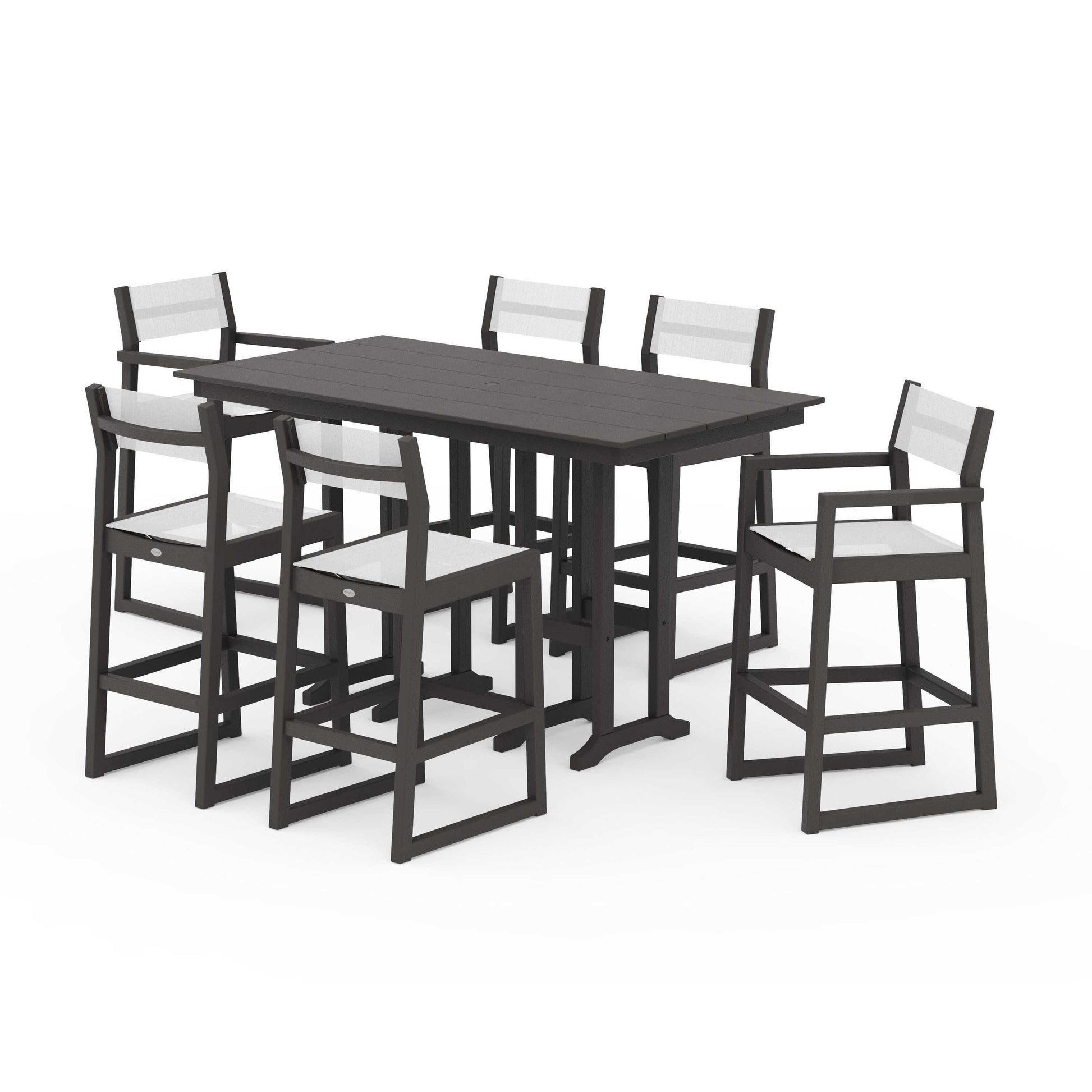 POLYWOOD EDGE Sling 7-Piece Farmhouse Bar Set — Vintage Coffee / White Sling