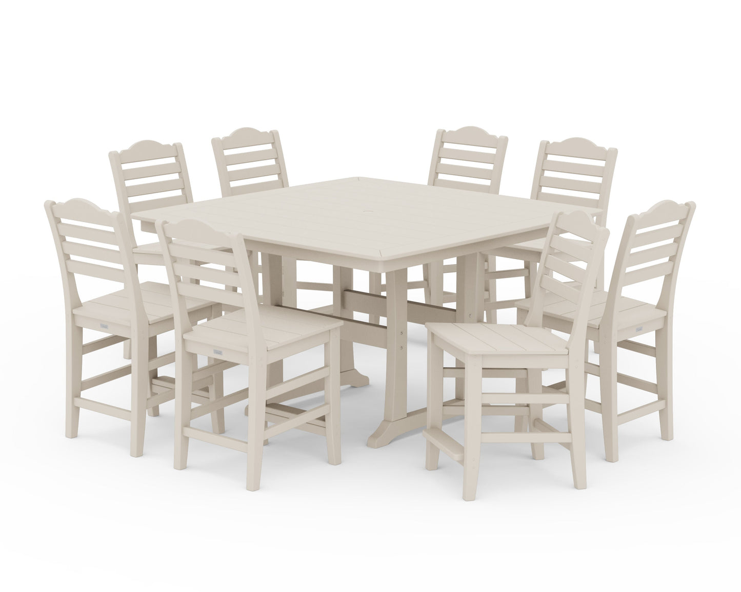 POLYWOOD Savannah Side Chair 9-Piece Square Counter Set with Trestle Legs — Sand