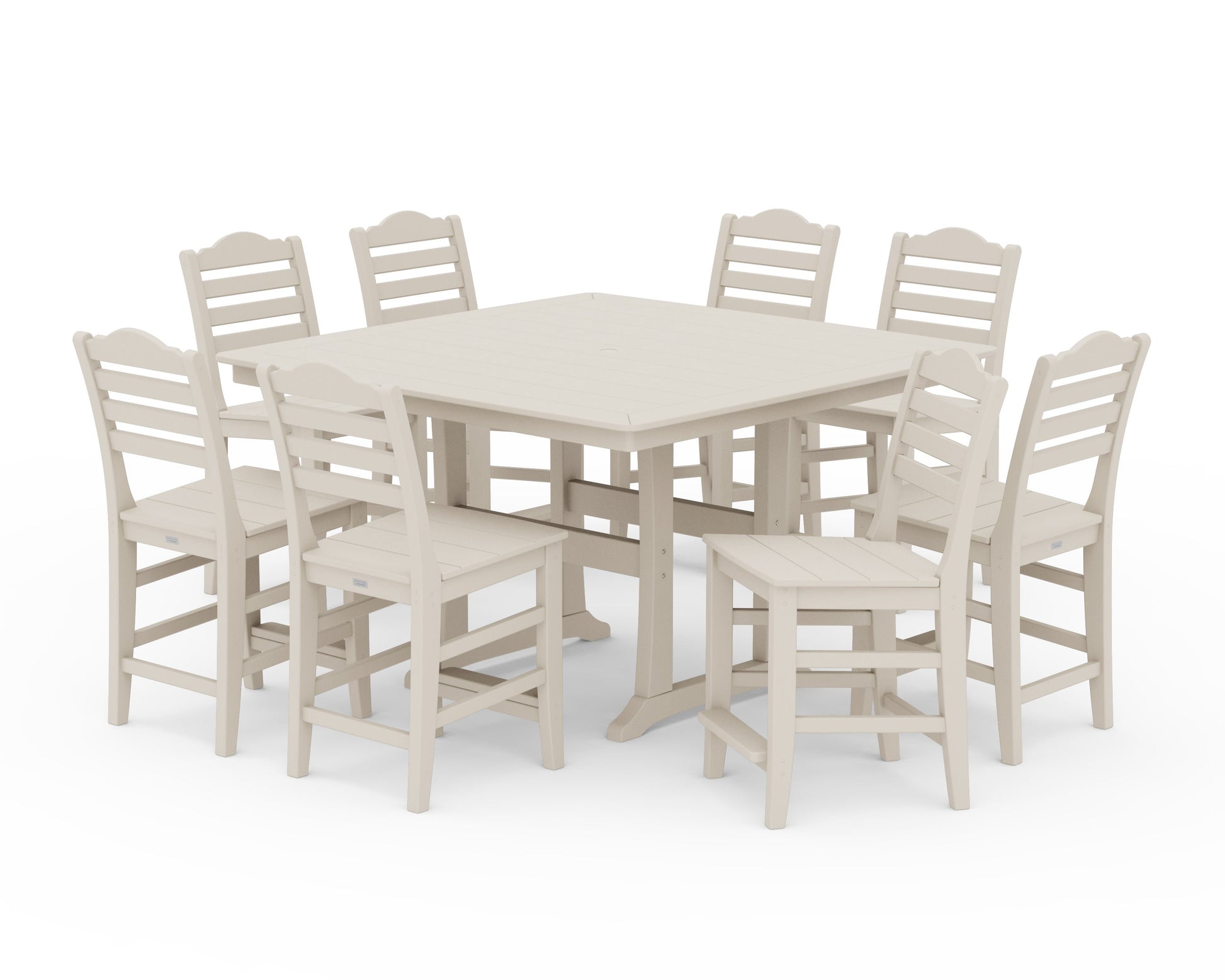 POLYWOOD Savannah Side Chair 9-Piece Square Counter Set with Trestle Legs — Sand