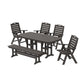 POLYWOOD Nautical Highback 6-Piece Dining Set with Bench — Vintage Coffee