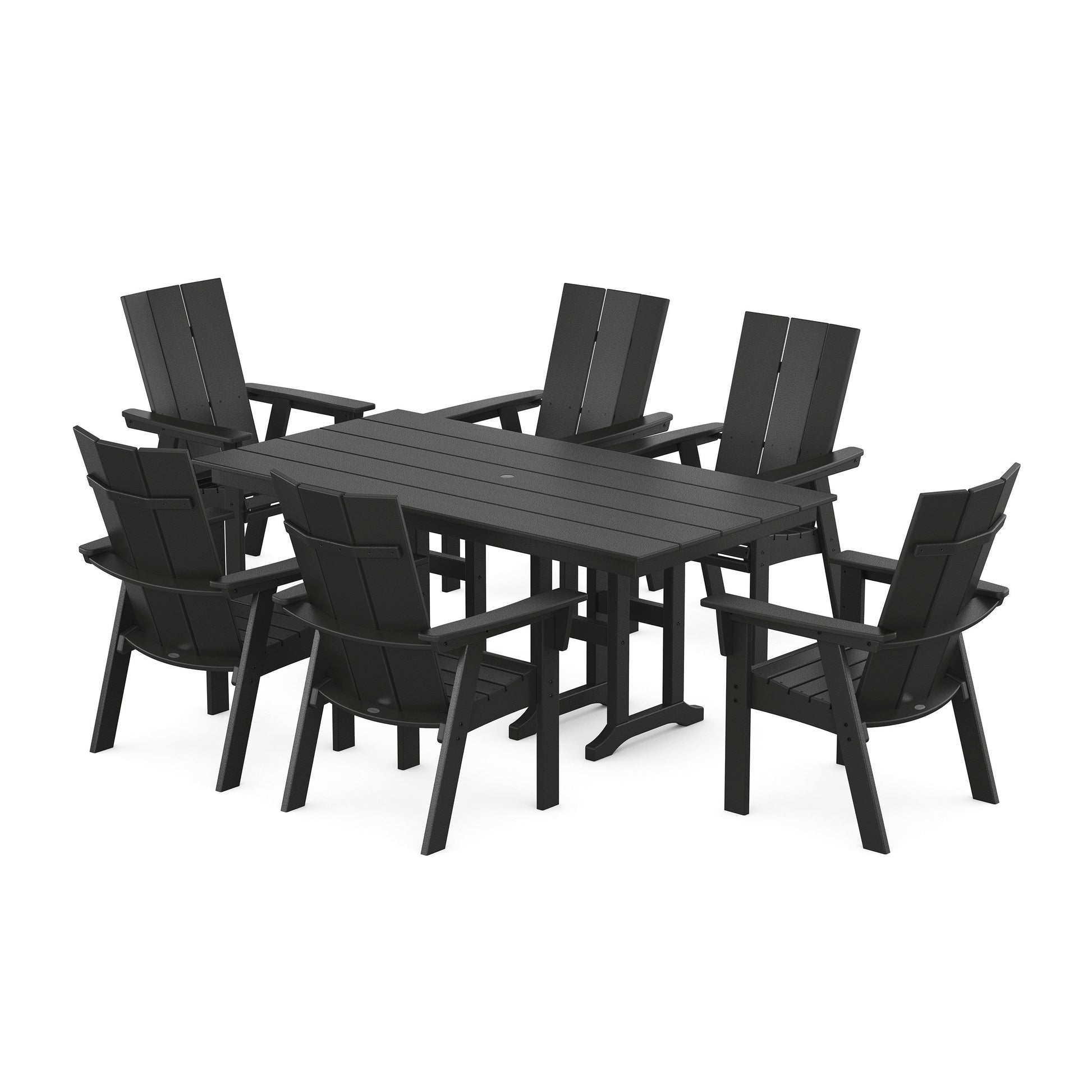POLYWOOD Modern Curveback Adirondack 7-Piece Farmhouse Dining Set — Black