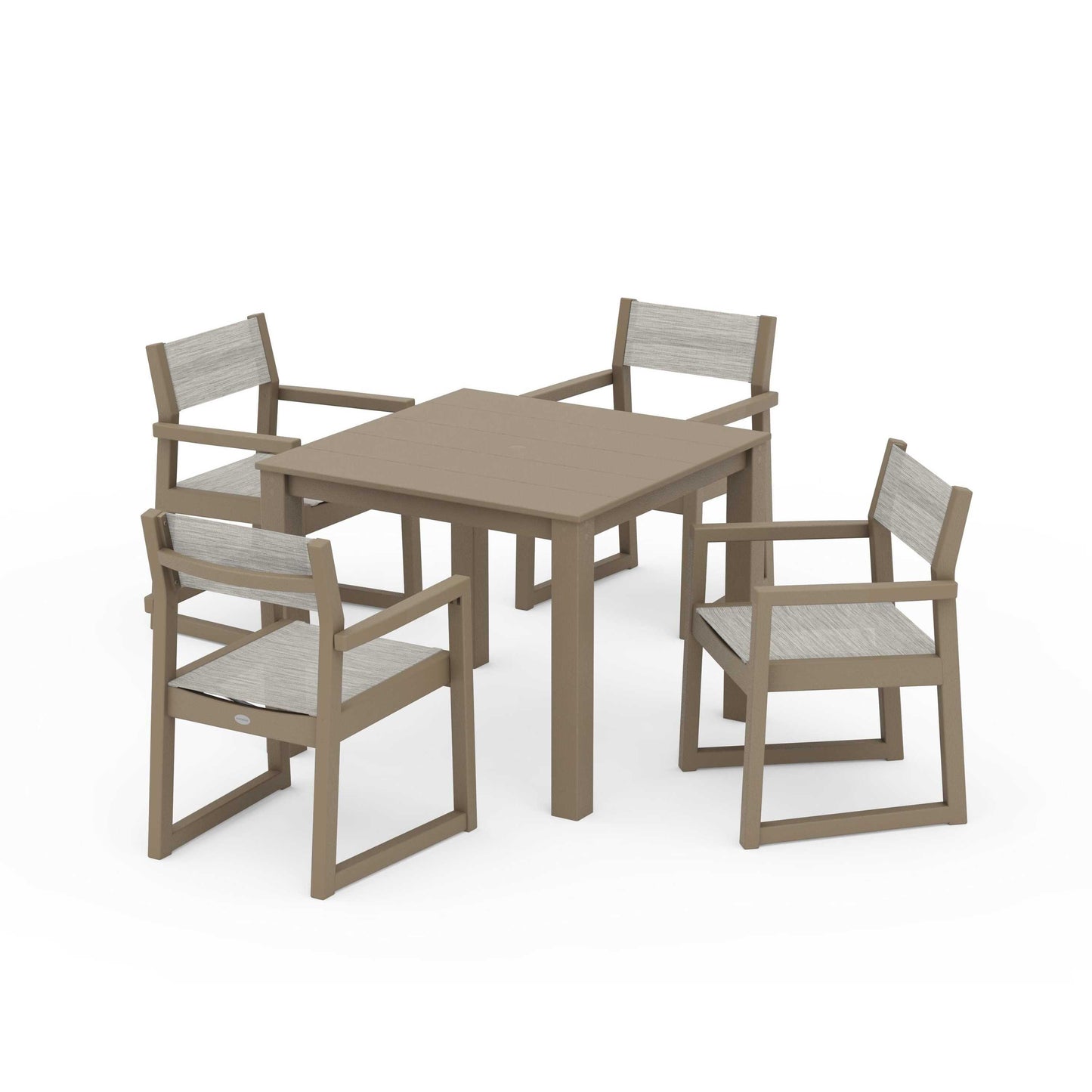 POLYWOOD EDGE Sling Arm Chair 5-Piece Parsons Dining Set — Vintage Sahara / Birch Sling