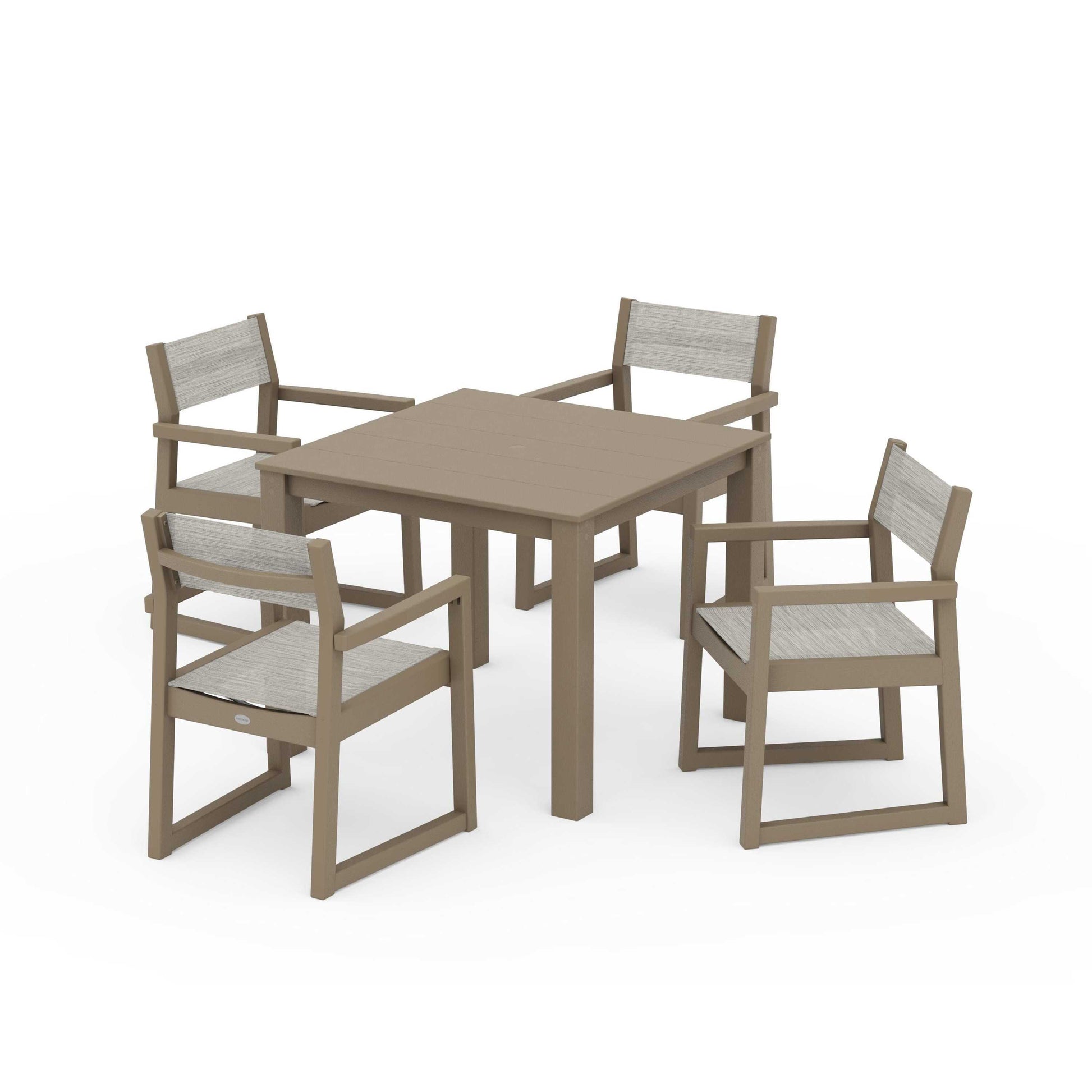 POLYWOOD EDGE Sling Arm Chair 5-Piece Parsons Dining Set — Vintage Sahara / Birch Sling