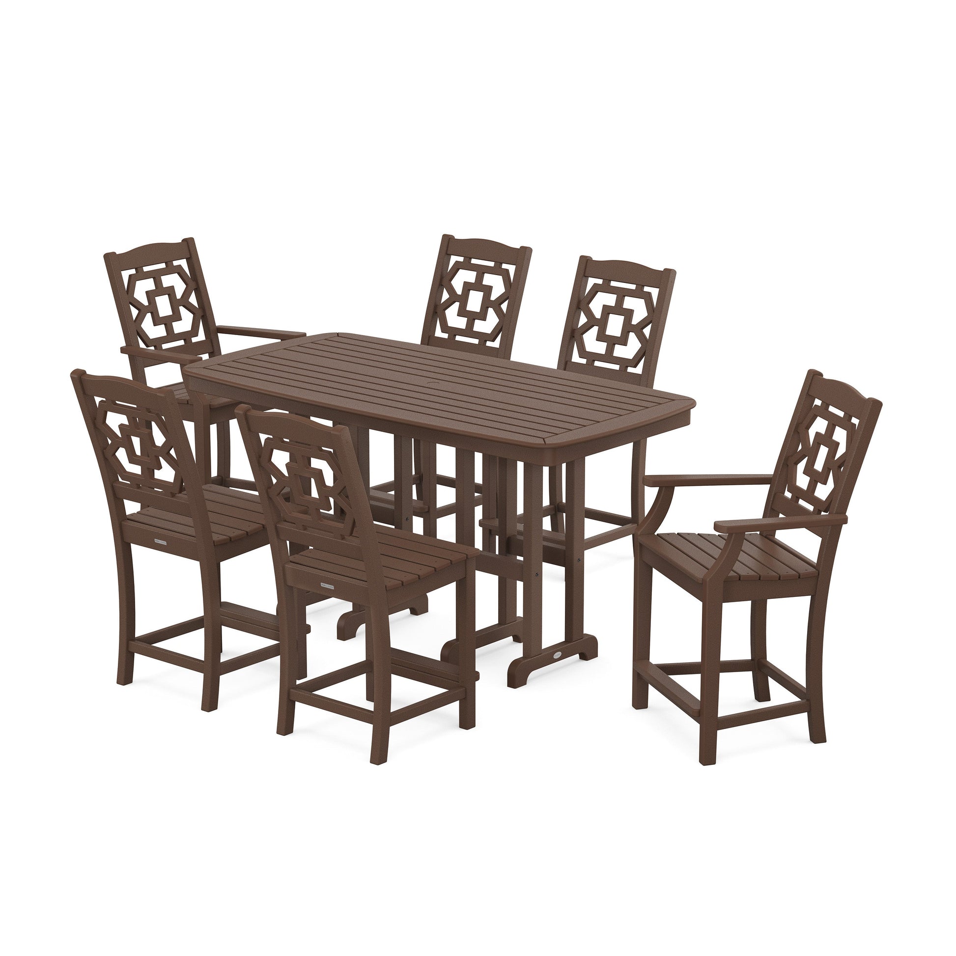 POLYWOOD Chinoiserie 7-Piece Counter Set — Mahogany