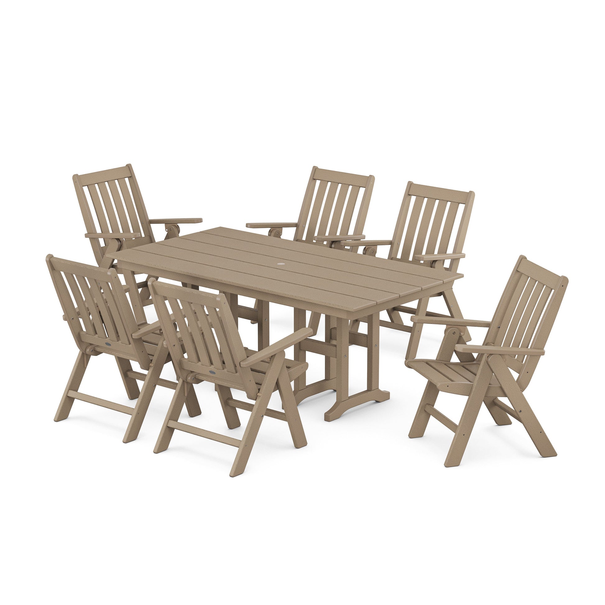 POLYWOOD Vineyard Folding Chair 7-Piece Farmhouse Dining Set — Vintage Sahara