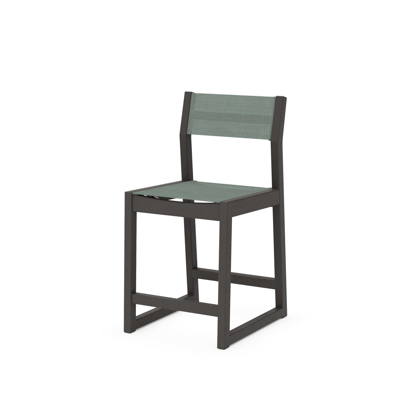 POLYWOOD EDGE Sling Counter Side Chair — Vintage Coffee / Dupioni Sea Mist Sling