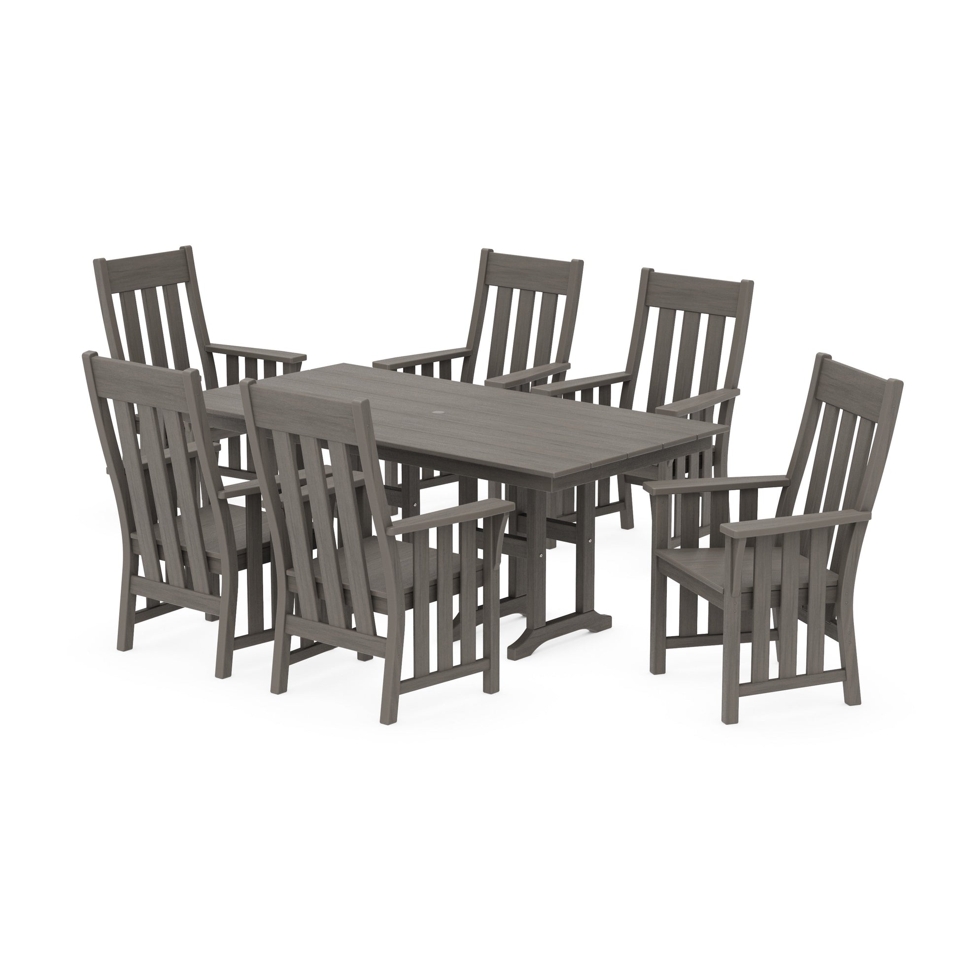 POLYWOOD Acadia Arm Chair 7-Piece Farmhouse Dining Set — Driftwood