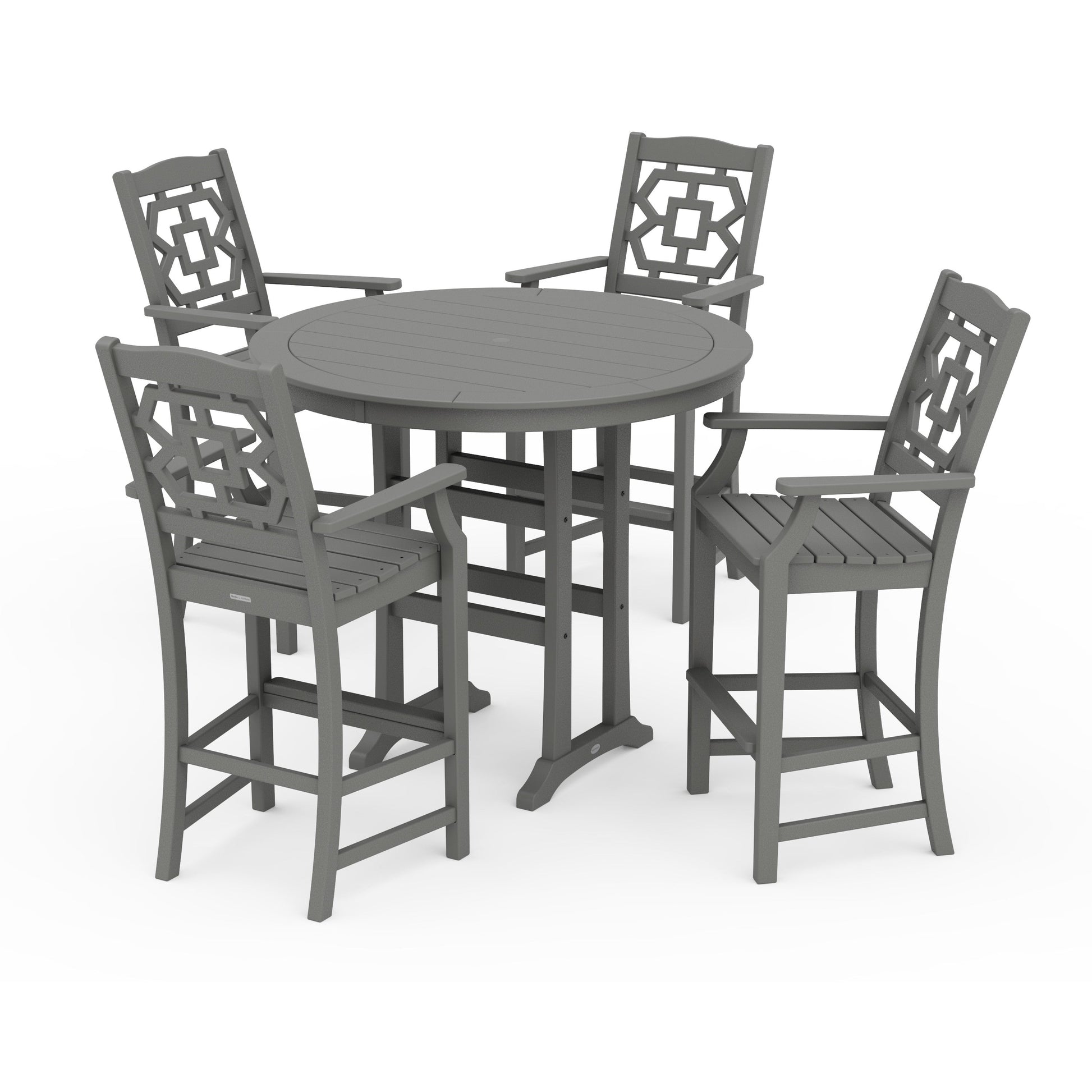 POLYWOOD Chinoiserie 5-Piece Round Bar Set — Slate Grey