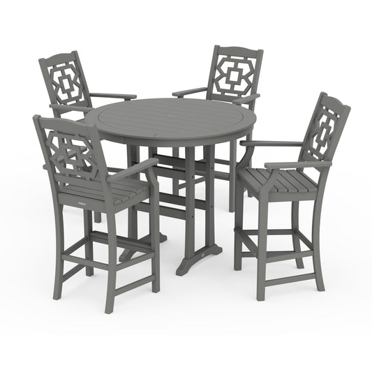 POLYWOOD Chinoiserie 5-Piece Round Bar Set — Slate Grey