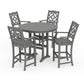 POLYWOOD Chinoiserie 5-Piece Round Bar Set — Slate Grey