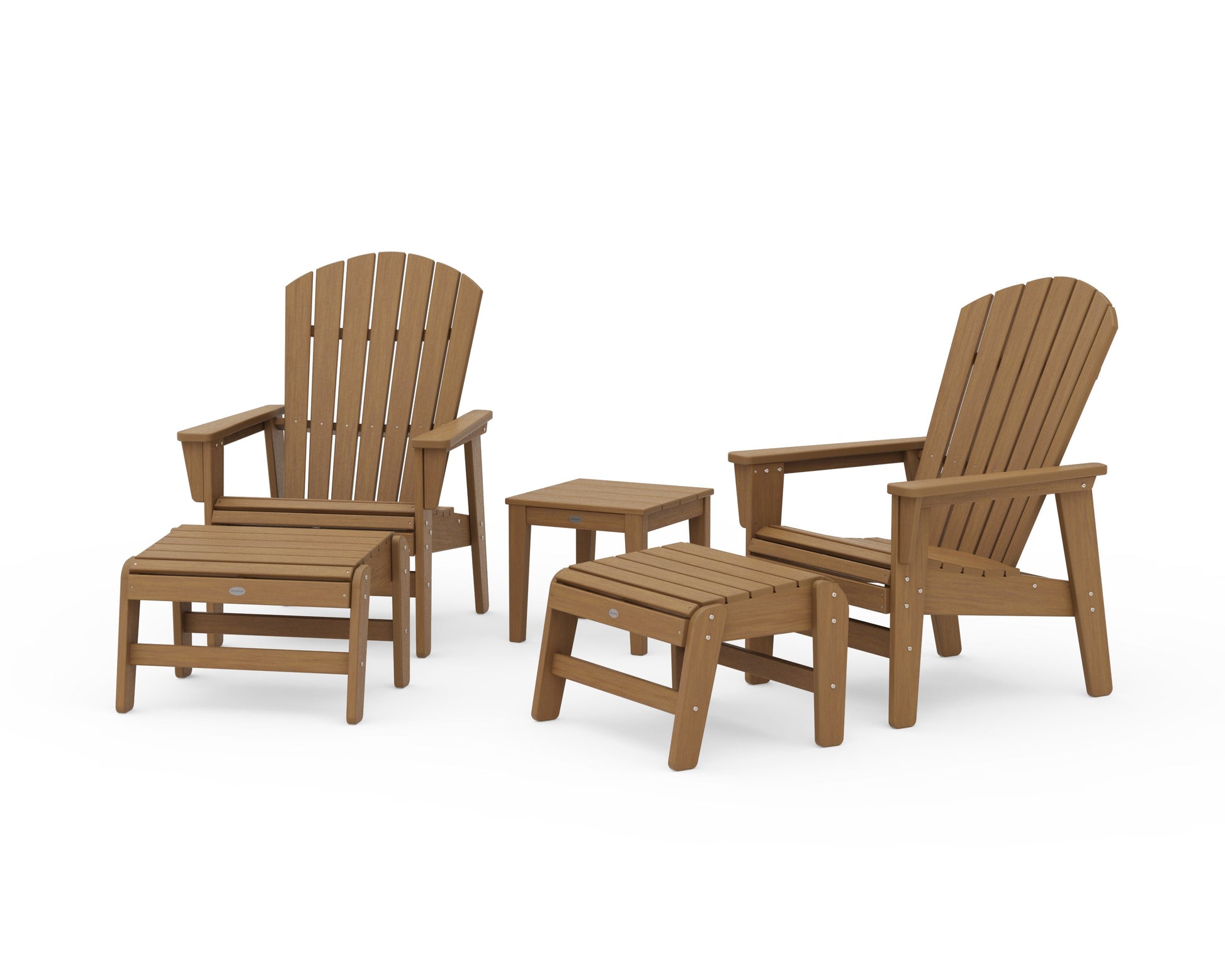 POLYWOOD 5-Piece Nautical Grand Upright Adirondack Set with Ottomans and Side Table — Natural