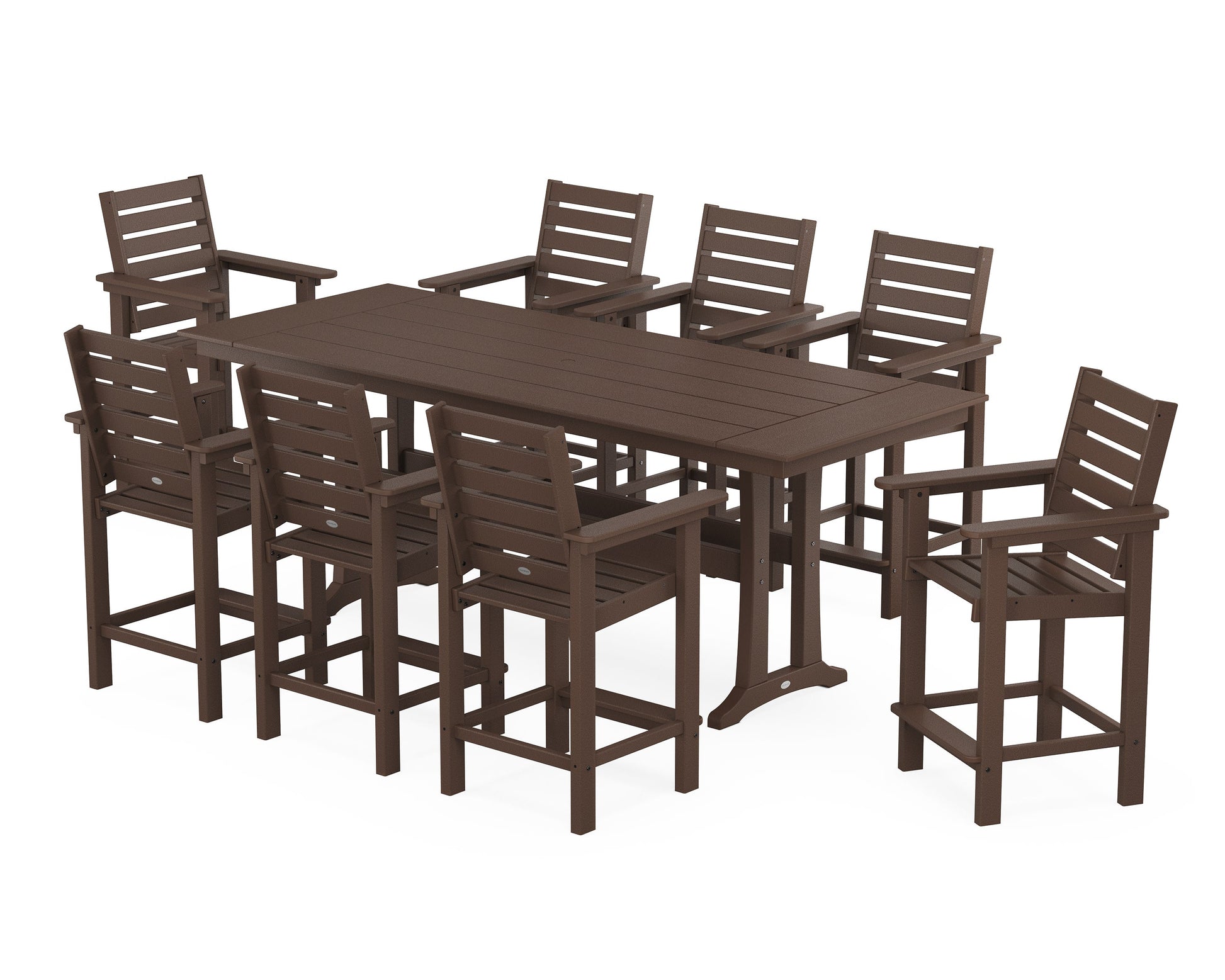 POLYWOOD Captain 9-Piece Farmhouse Counter Set with Trestle Legs — Mahogany