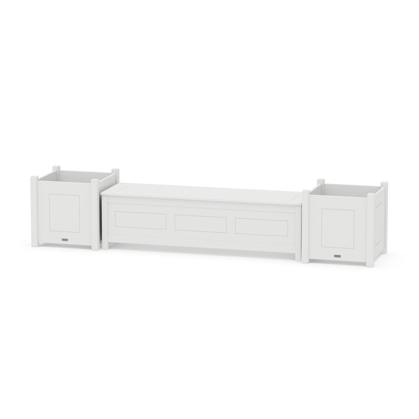 POLYWOOD 60" Country Living Straight Planter Storage Bench Set- Large — White