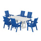 POLYWOOD Modern Curveback Adirondack 7-Piece Farmhouse Dining Set — Pacific Blue / White