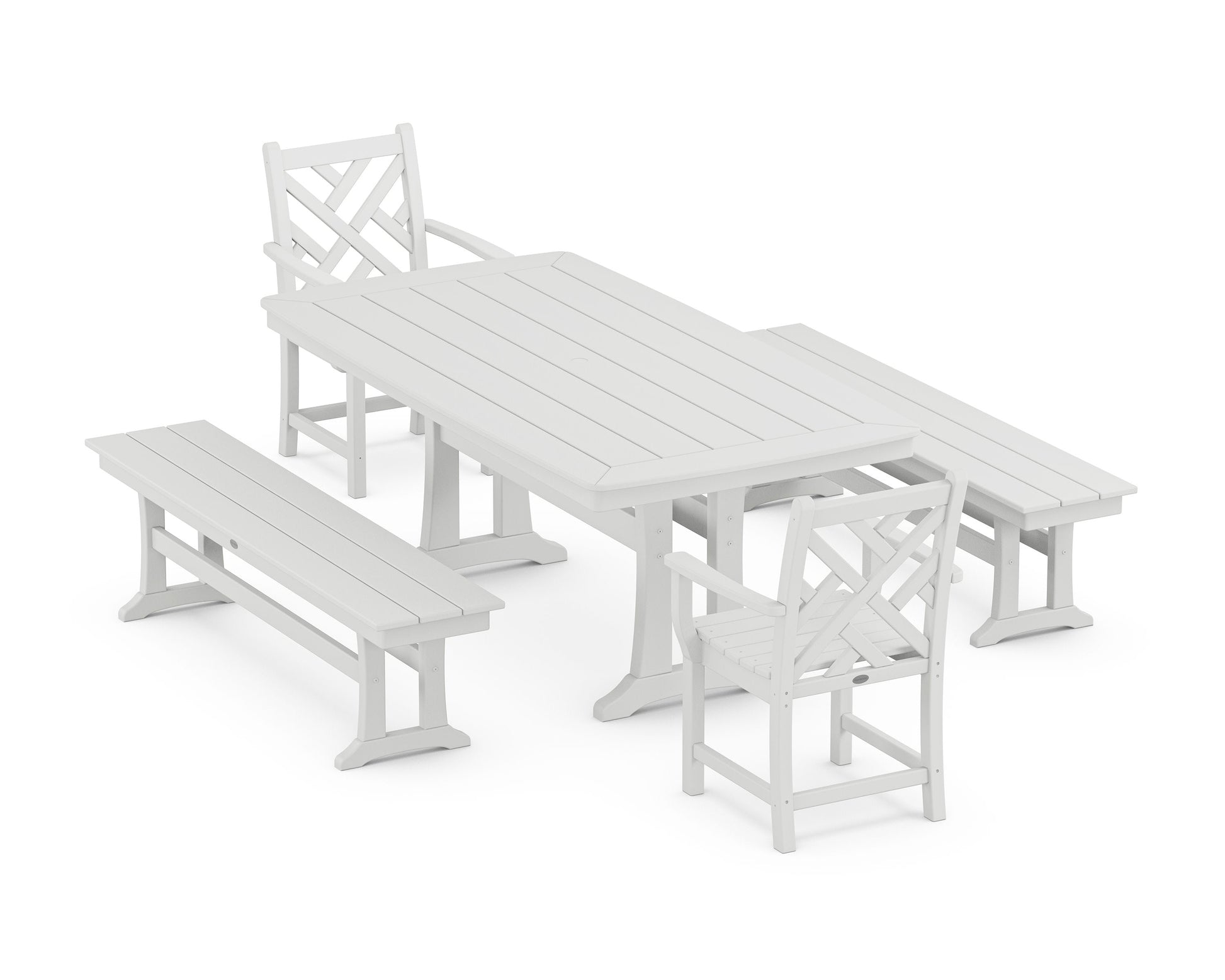 POLYWOOD Chippendale 5-Piece Dining Set with Trestle Legs — White