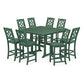 POLYWOOD Chinoiserie 9-Piece Square Side Chair Bar Set with Trestle Legs — Green