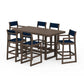 POLYWOOD EDGE Sling 7-Piece Bar Table Set — Kona / Navy Blue Sling